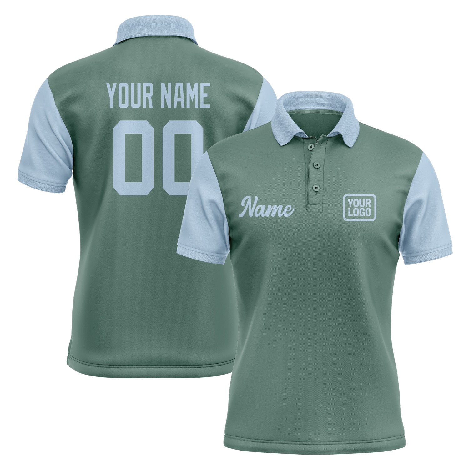 Custom Blue Green Light Blue Short-Sleeve Polo Shirt PO270808B108