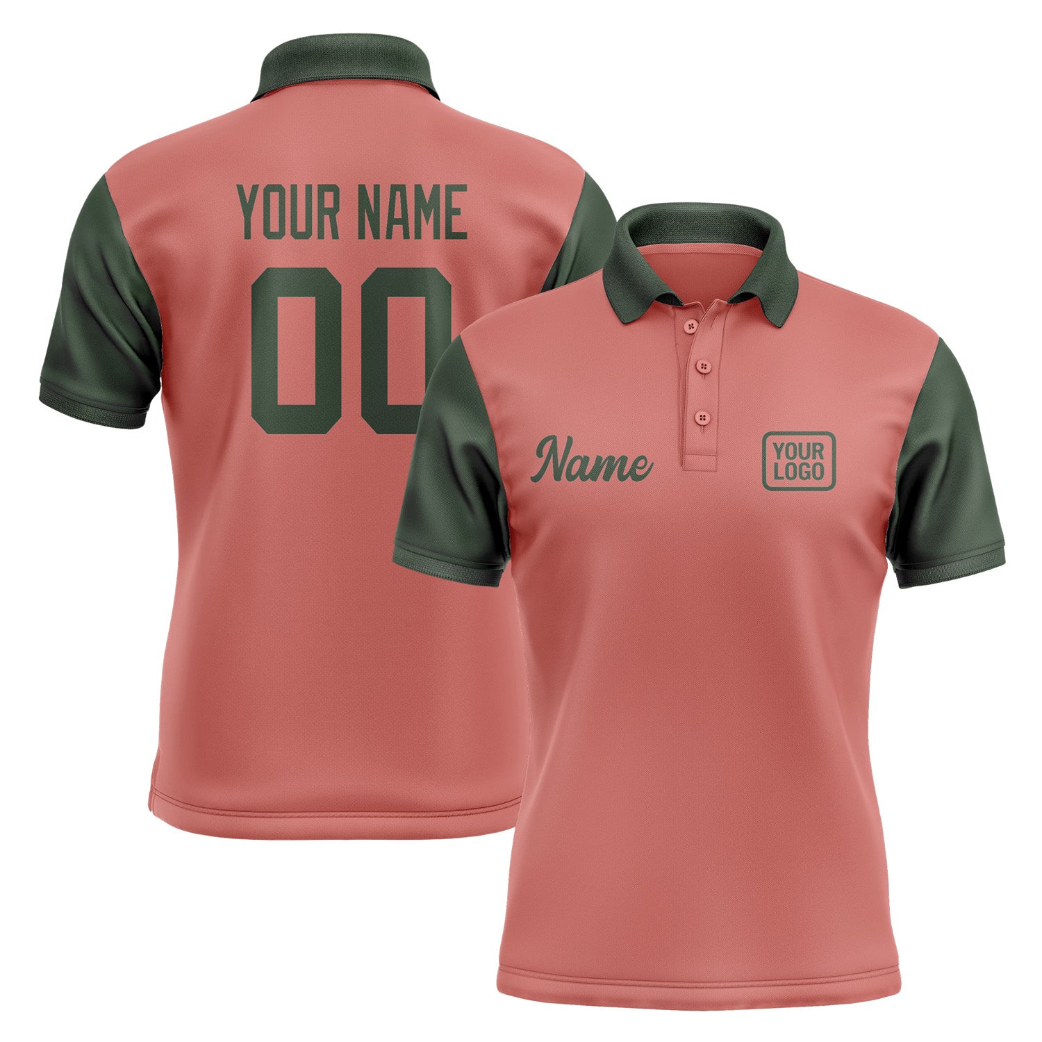 Custom Copper Rose Dark Green Short-Sleeve Polo Shirt PO290606B106