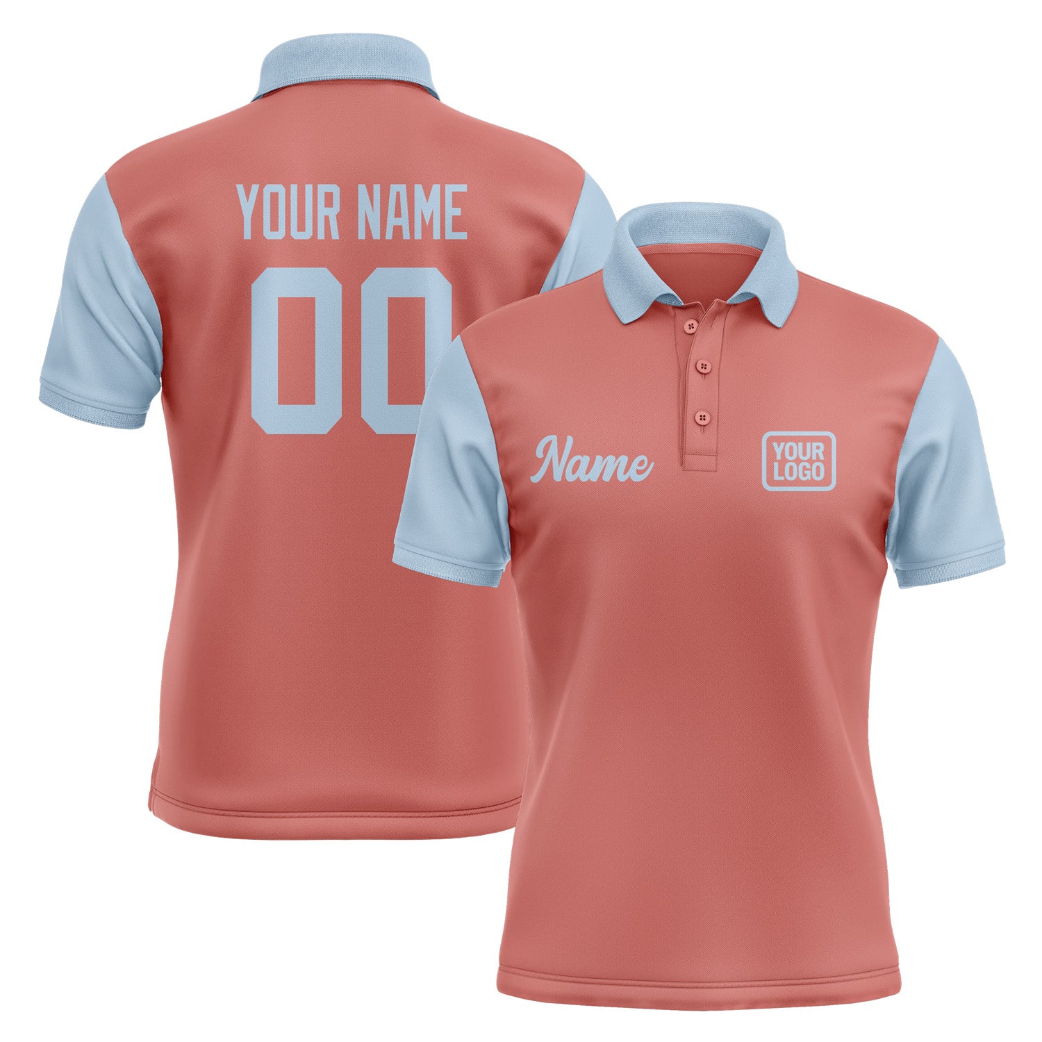 Custom Copper Rose Light Blue Short-Sleeve Polo Shirt PO290808B108
