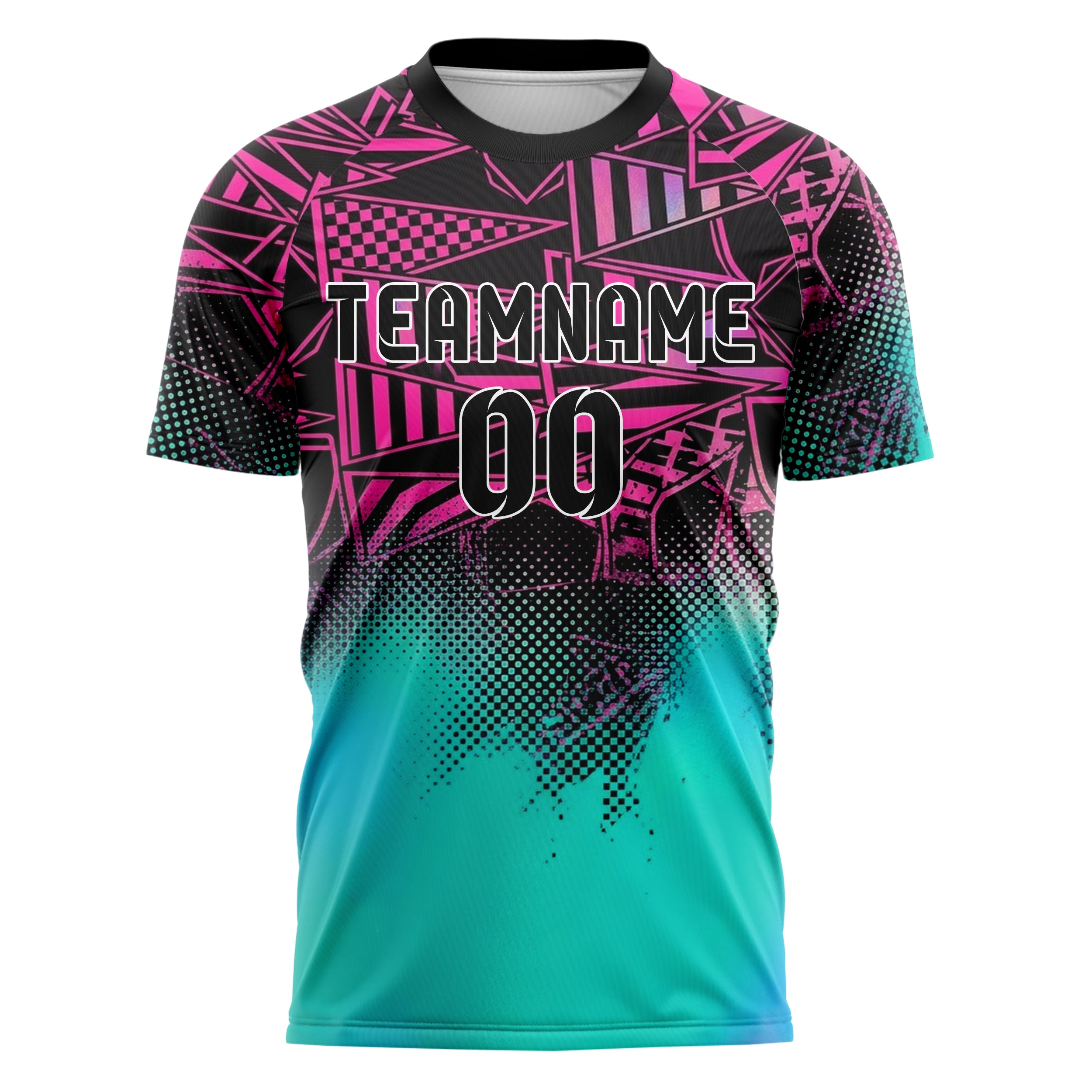 Black Neon Pink Teal Vintage Pennant Collage Custom Soccer Jersey