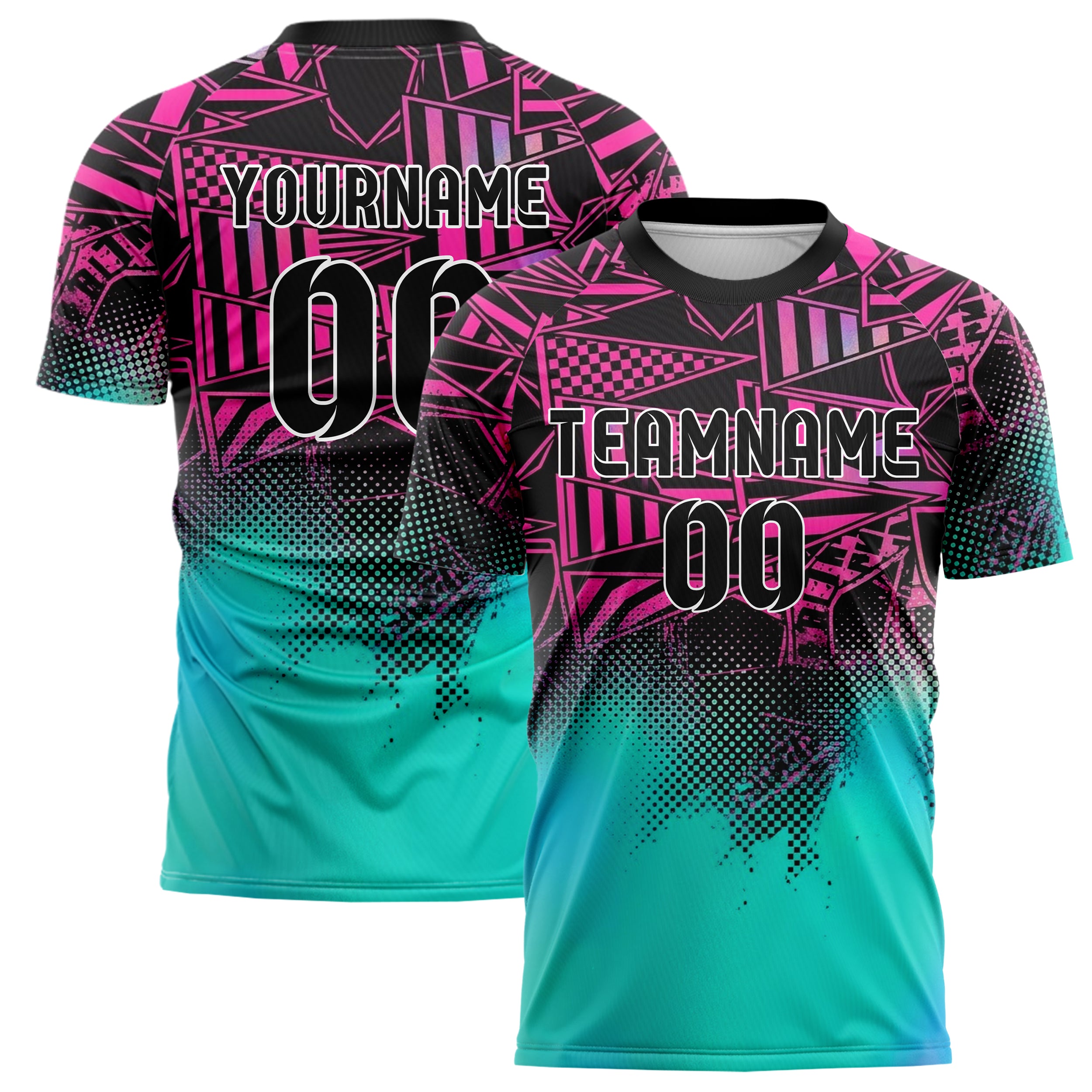 Black Neon Pink Teal Vintage Pennant Collage Custom Soccer Jersey