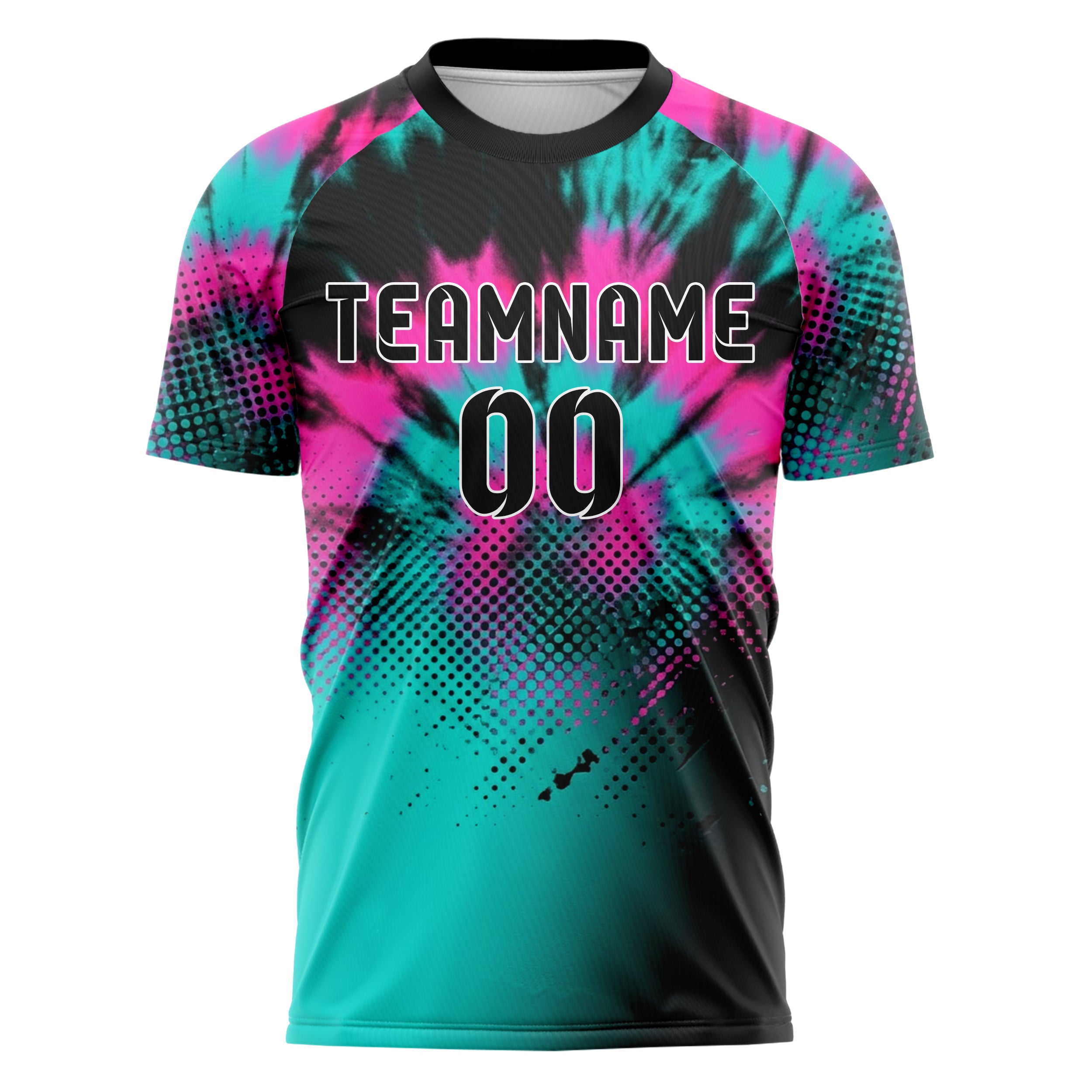 Black Neon Pink Teal Tiedye Festival Wash Custom Soccer Jersey