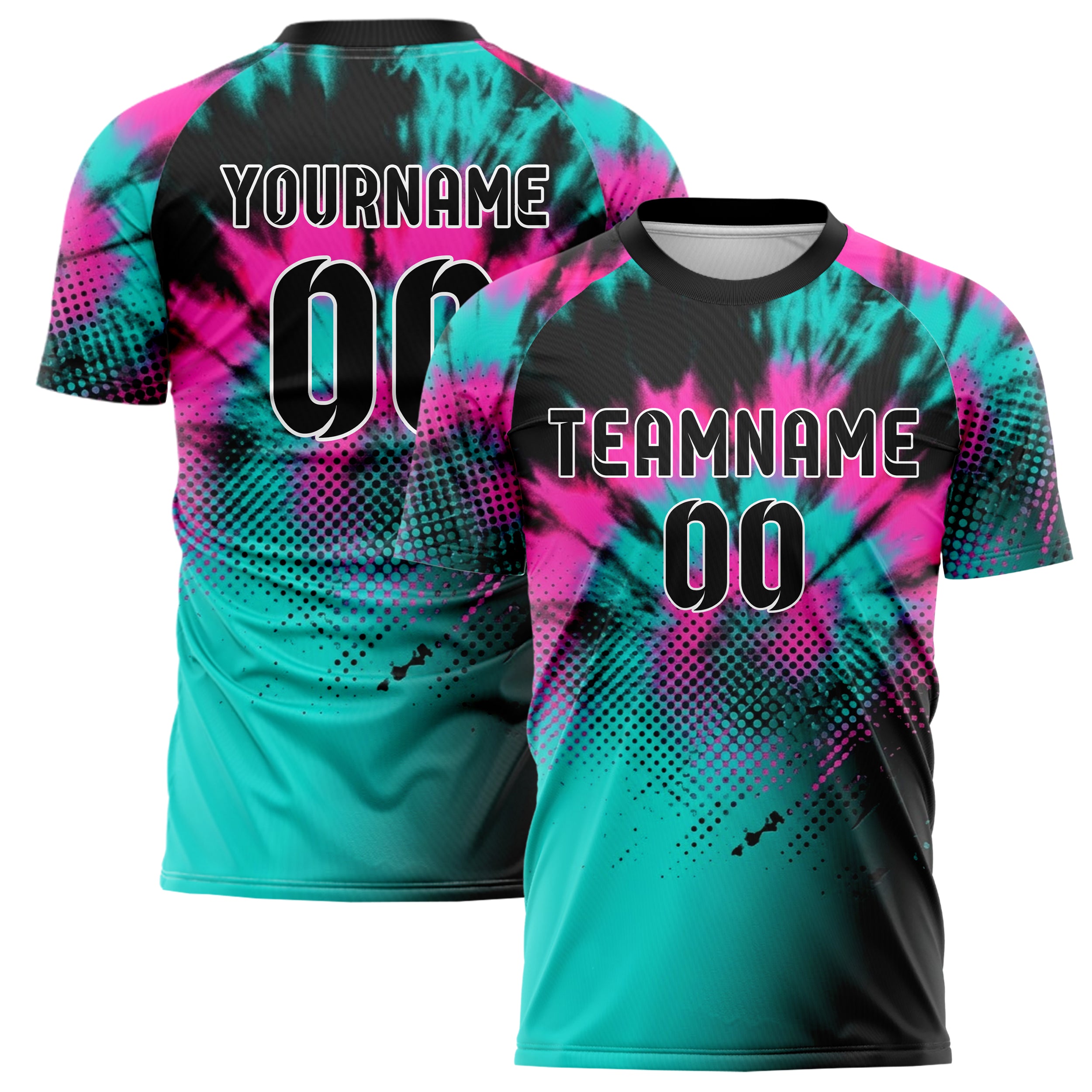 Black Neon Pink Teal Tiedye Festival Wash Custom Soccer Jersey