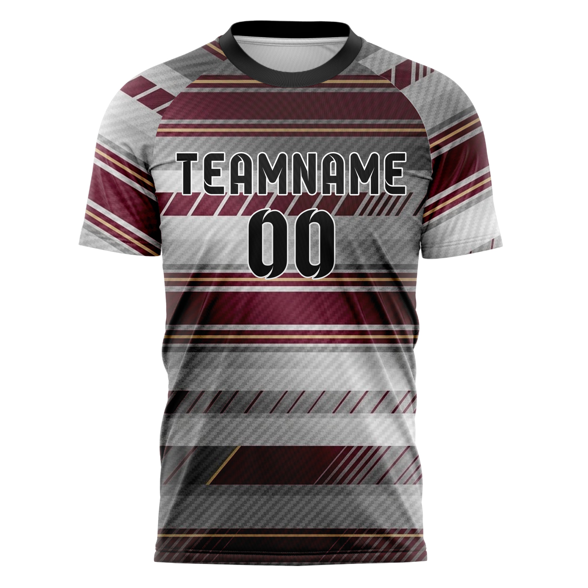 Grey Maroon Gold Retro Racing Stripe Custom Soccer Jersey