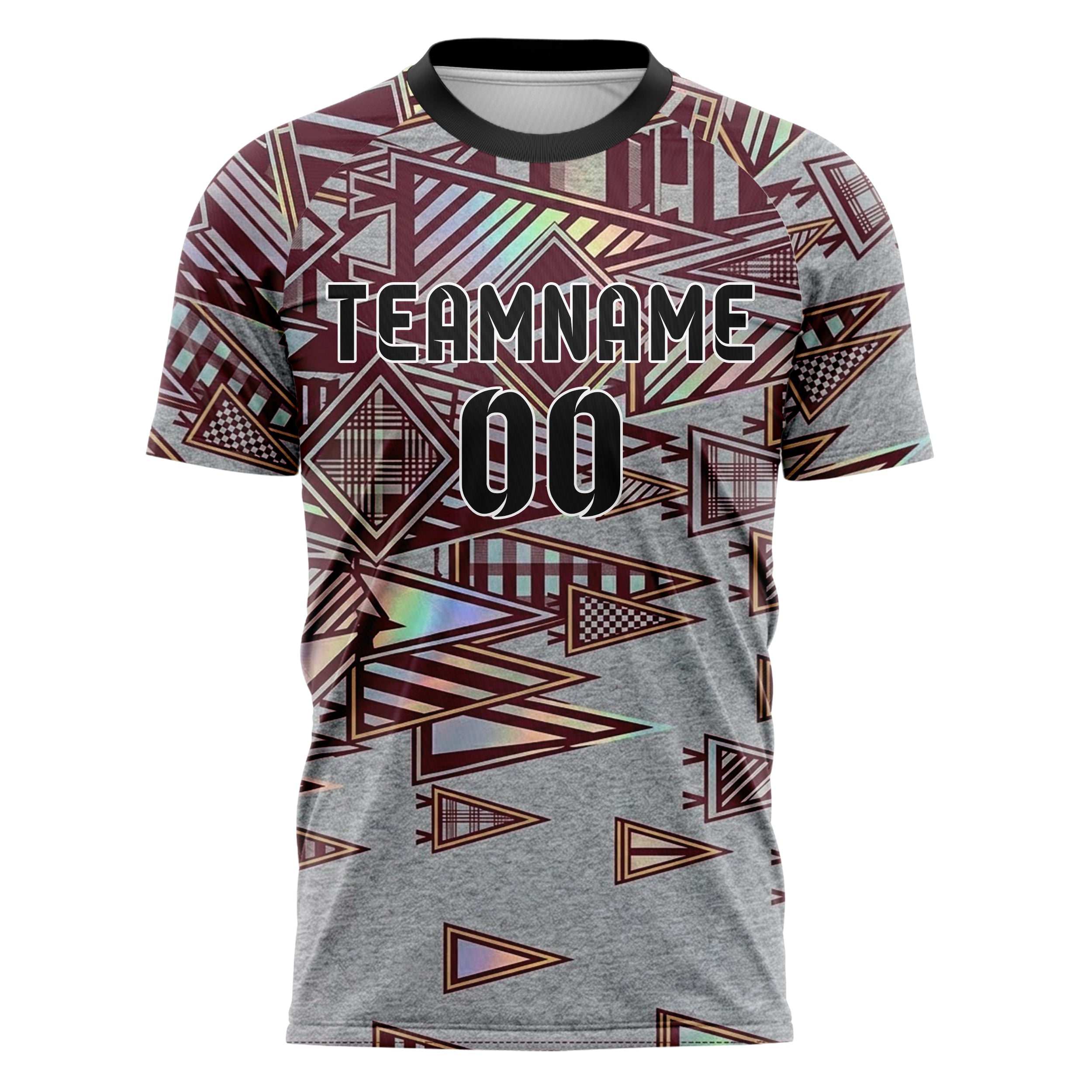 Grey Maroon Gold Vintage Pennant Collage Custom Soccer Jersey