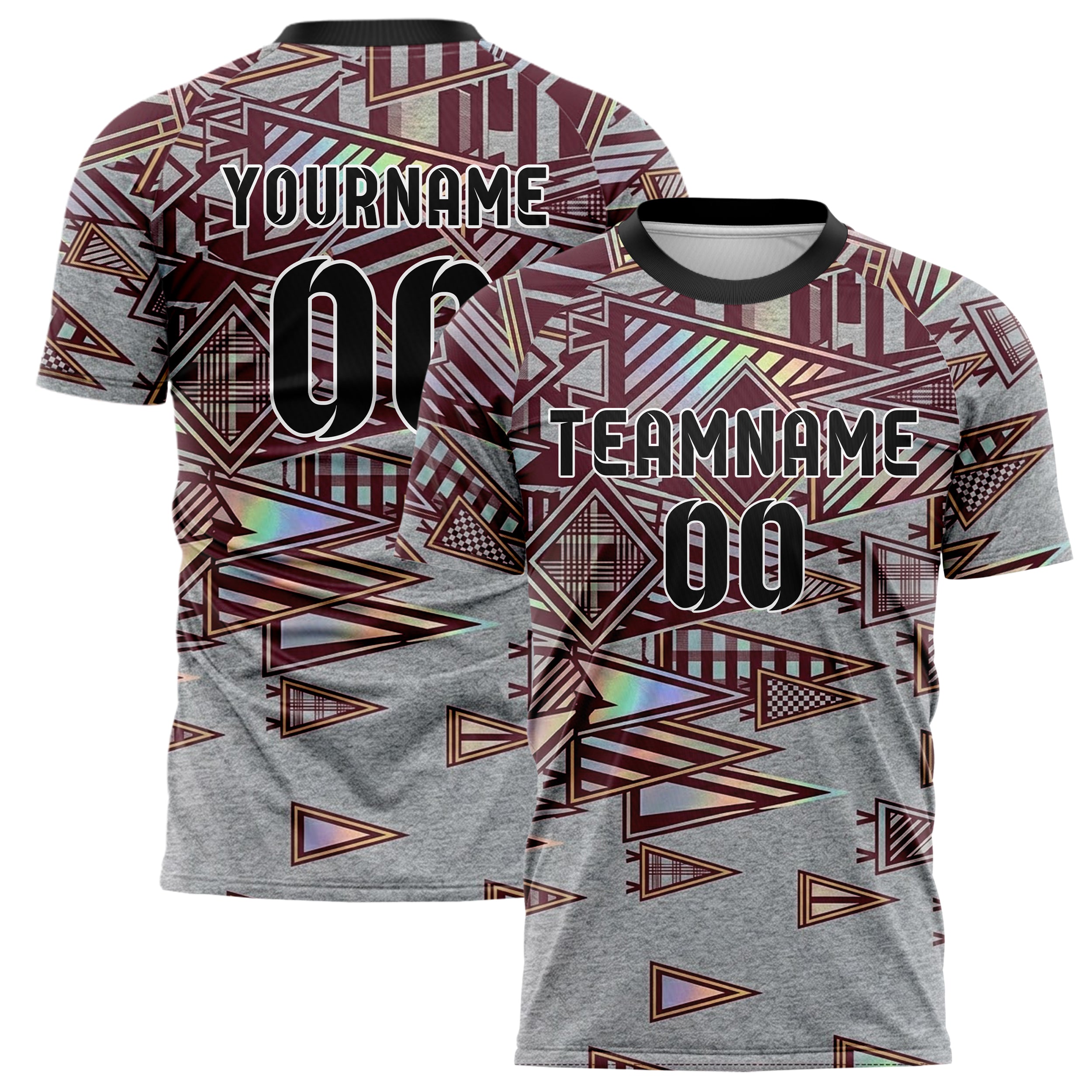 Grey Maroon Gold Vintage Pennant Collage Custom Soccer Jersey