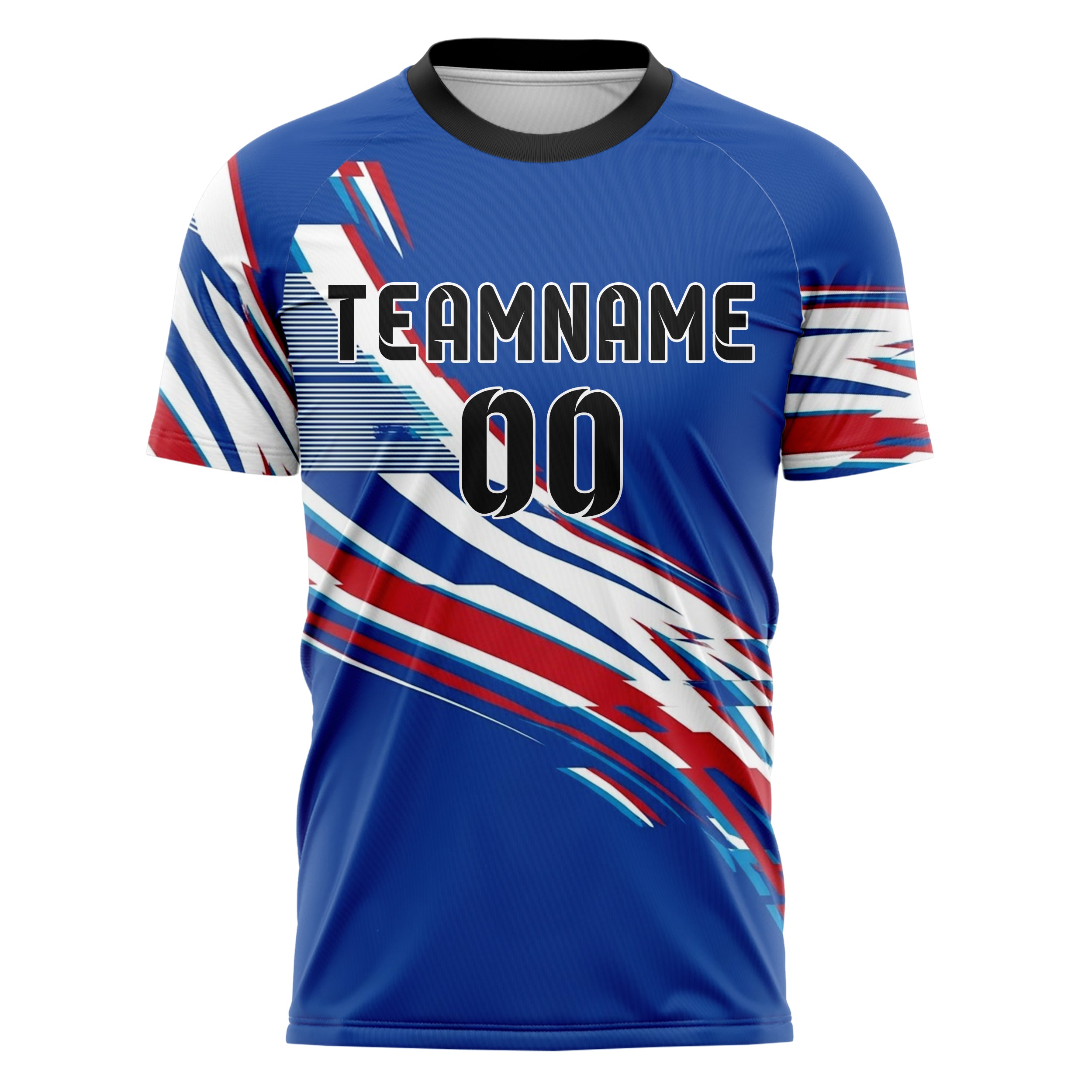 Royal Blue White Red Vhs Glitch Retro Custom Soccer Jersey