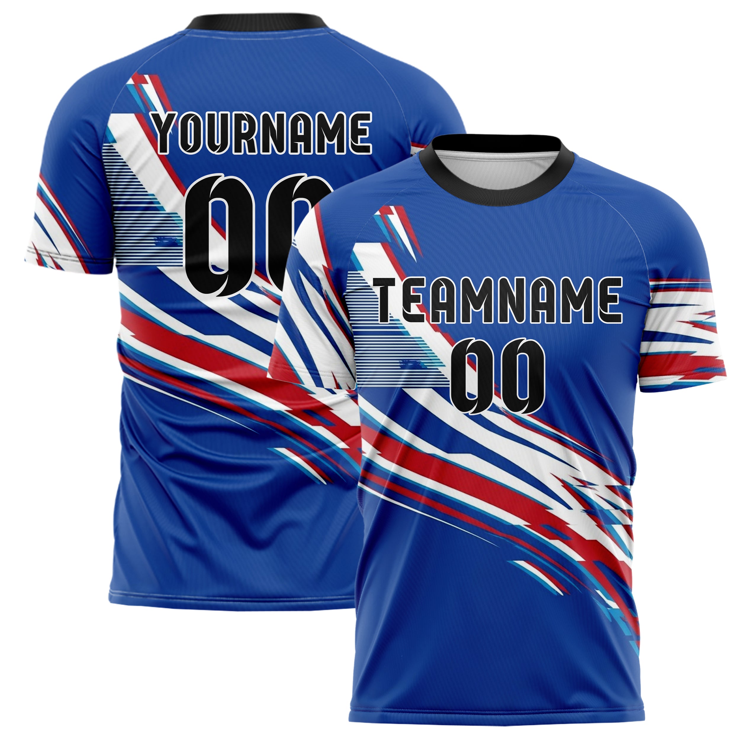 Royal Blue White Red Vhs Glitch Retro Custom Soccer Jersey