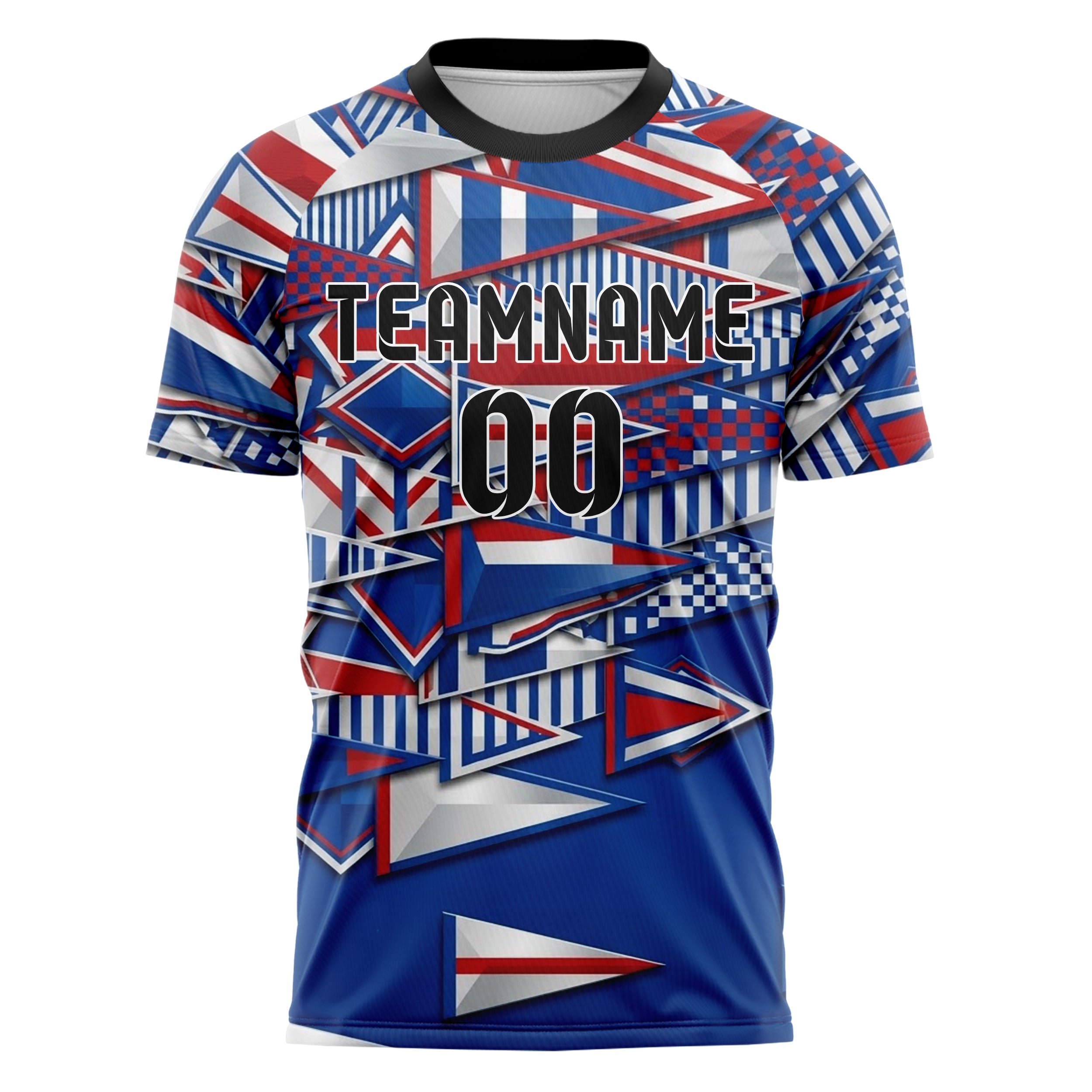 Royal Blue White Red Vintage Pennant Collage Custom Soccer Jersey
