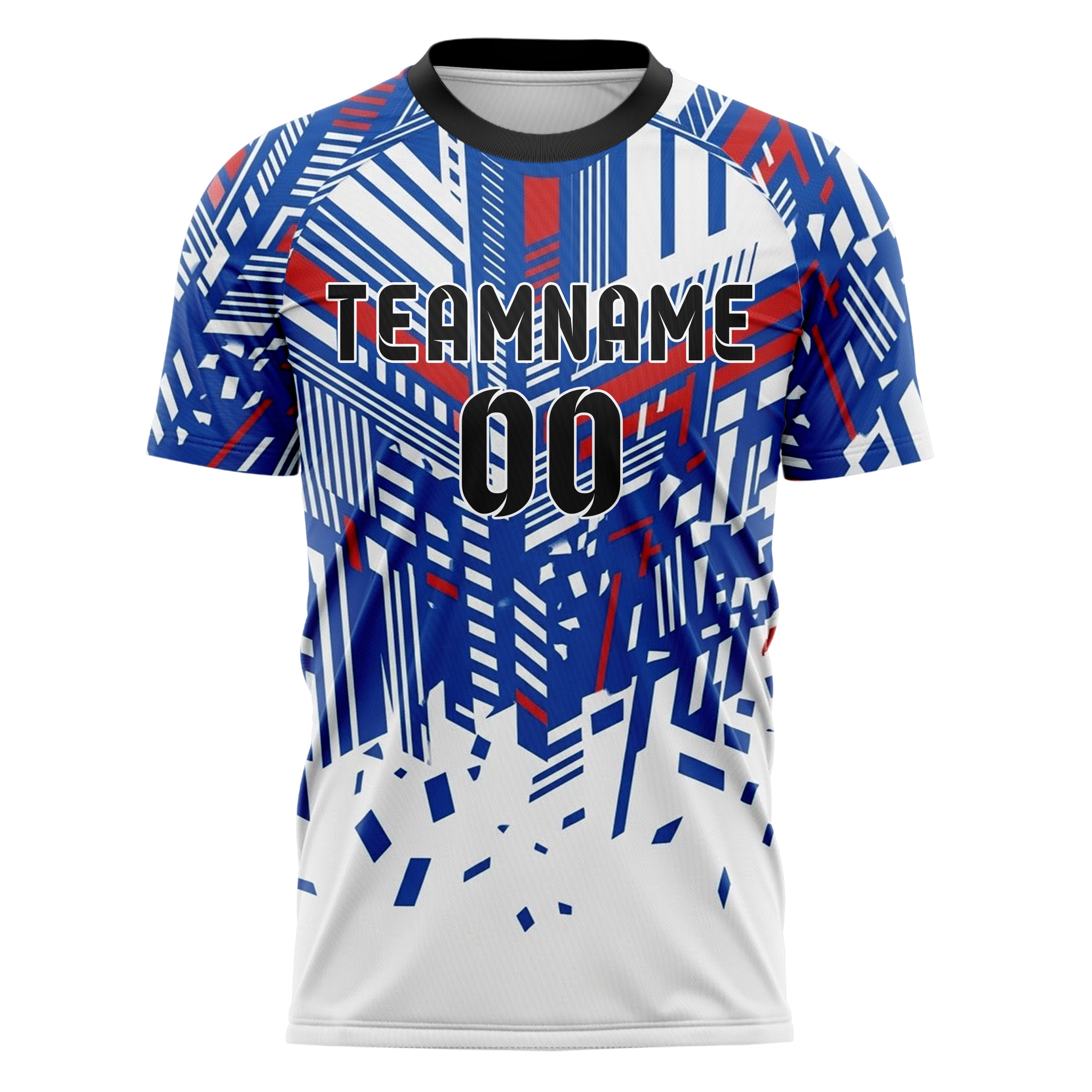 Royal Blue White Red Retro Racing Stripe Custom Soccer Jersey