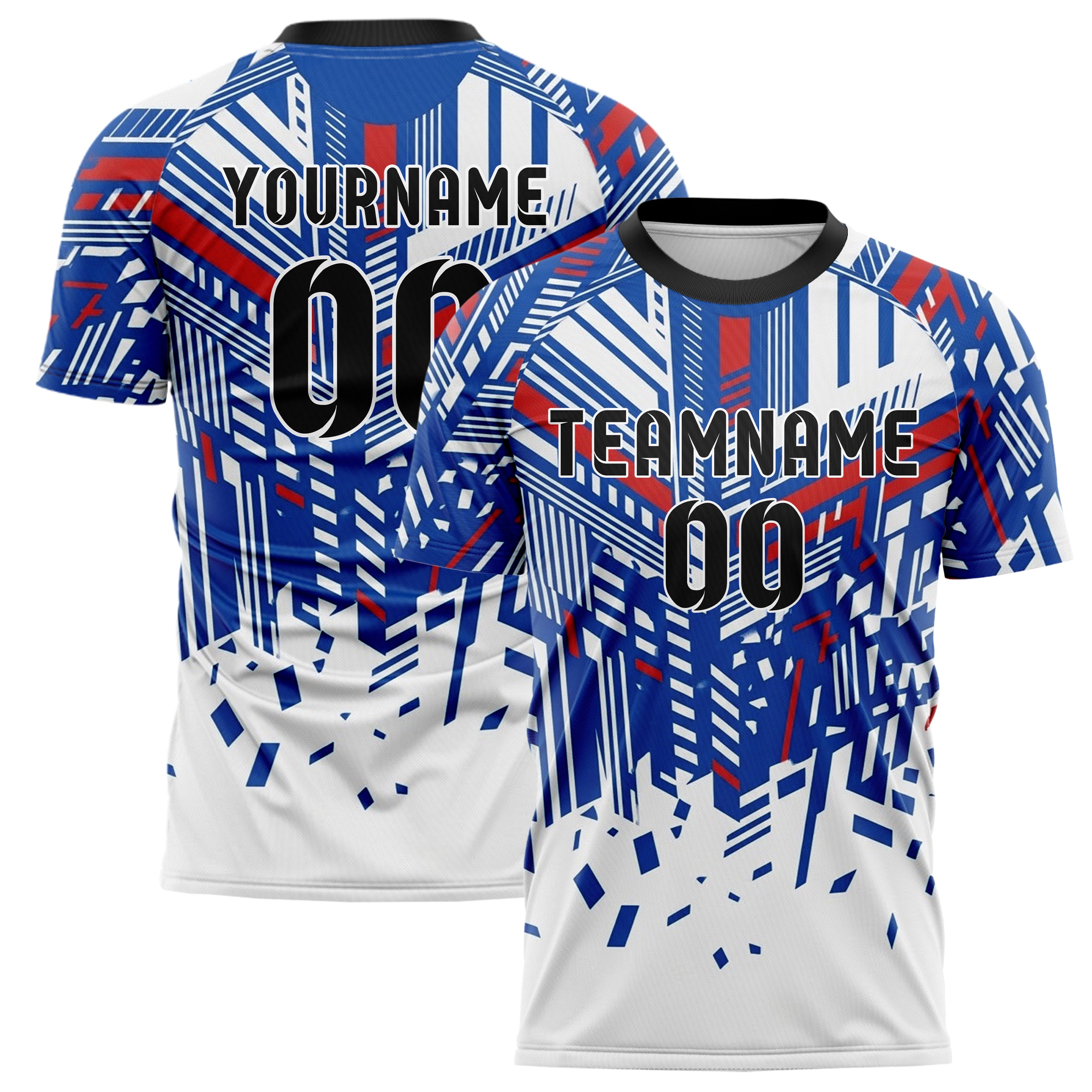 Royal Blue White Red Retro Racing Stripe Custom Soccer Jersey