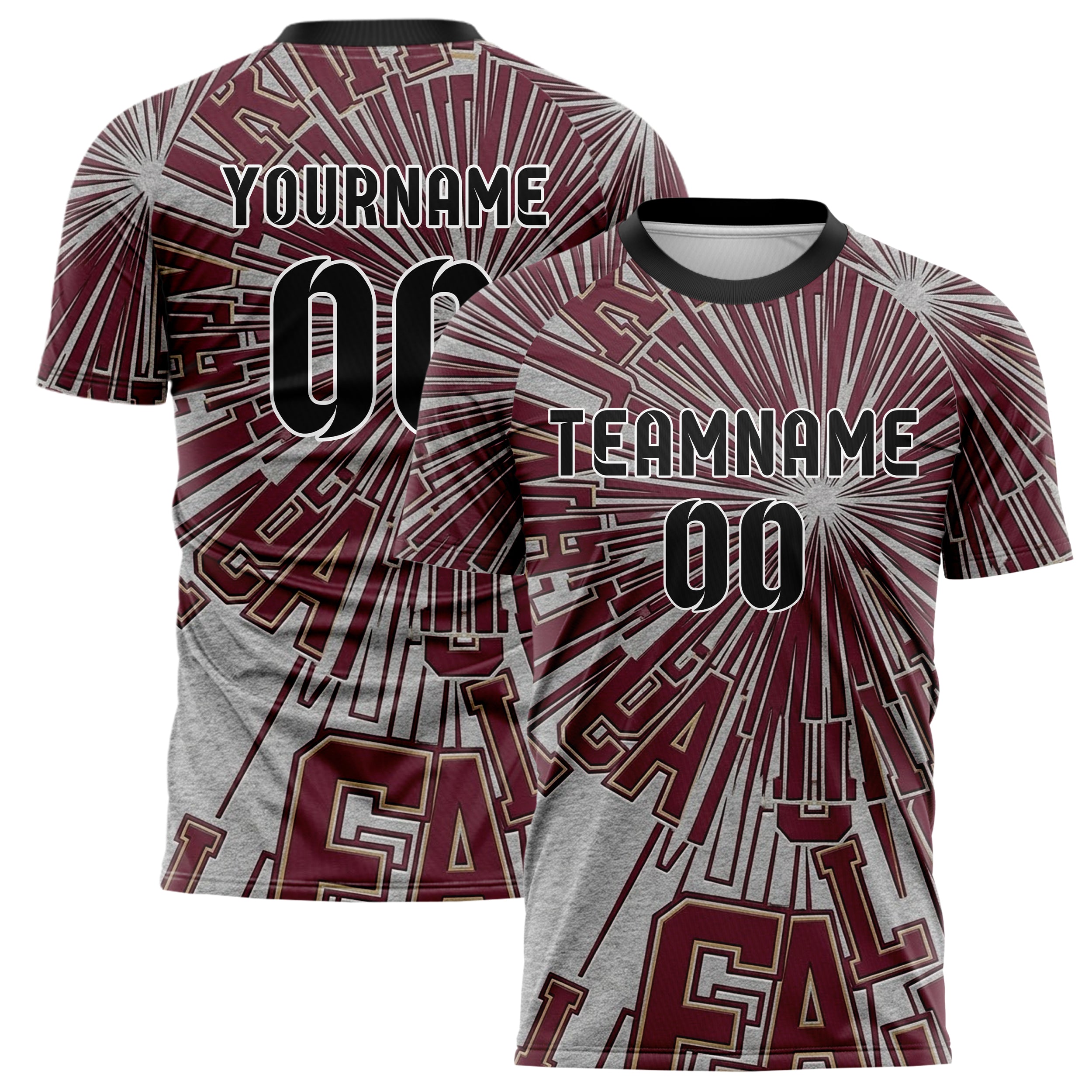 Grey Maroon Gold Varsity Letter Block Custom Soccer Jersey