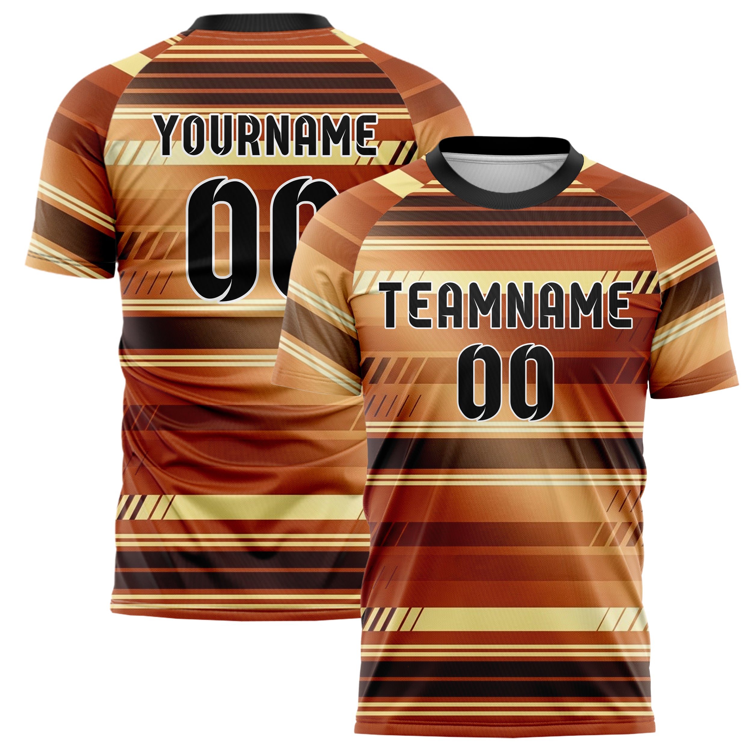 Rust Brown Cream Retro Racing Stripe Custom Soccer Jersey