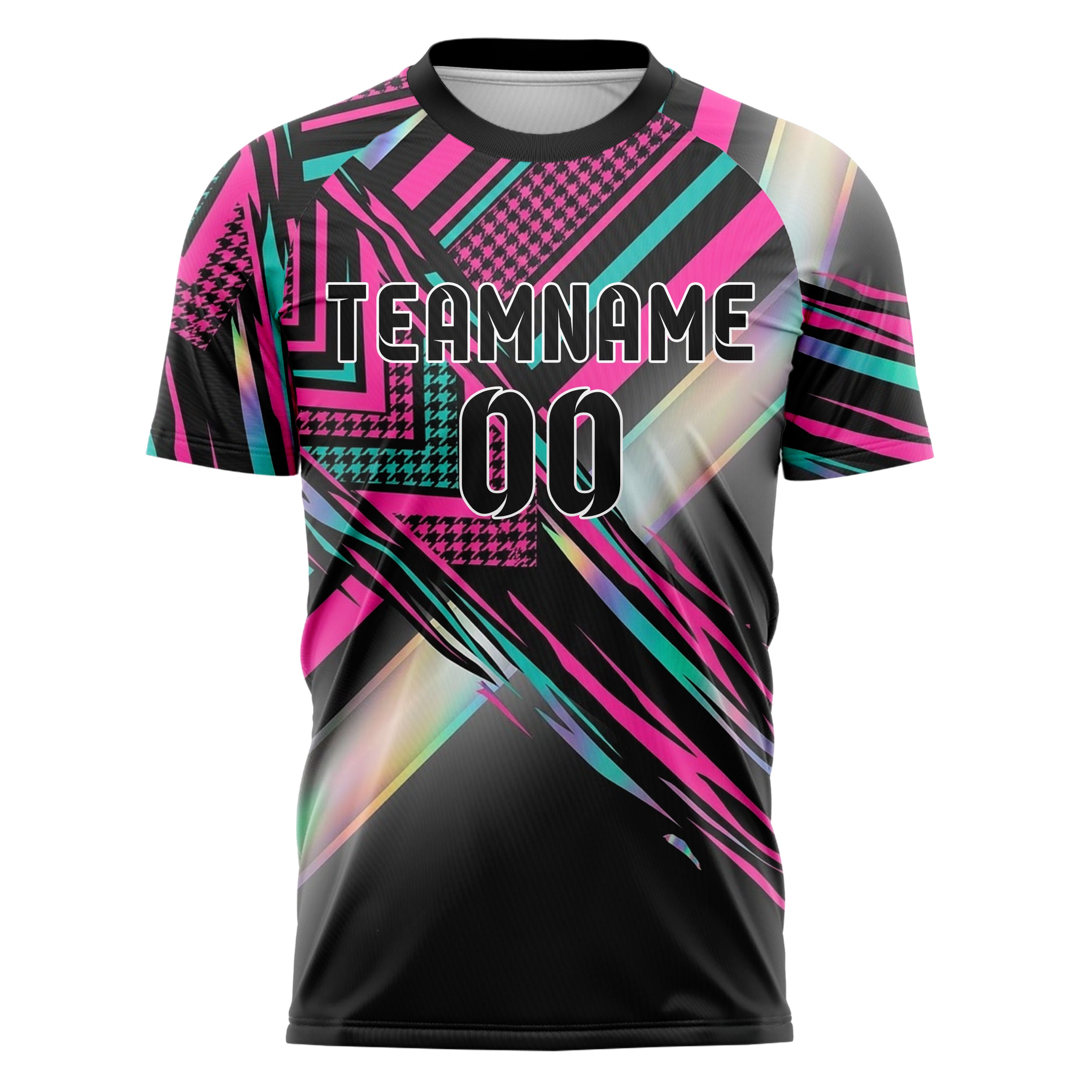 Black Neon Pink Teal Retro Stripe Heritage Custom Soccer Jersey
