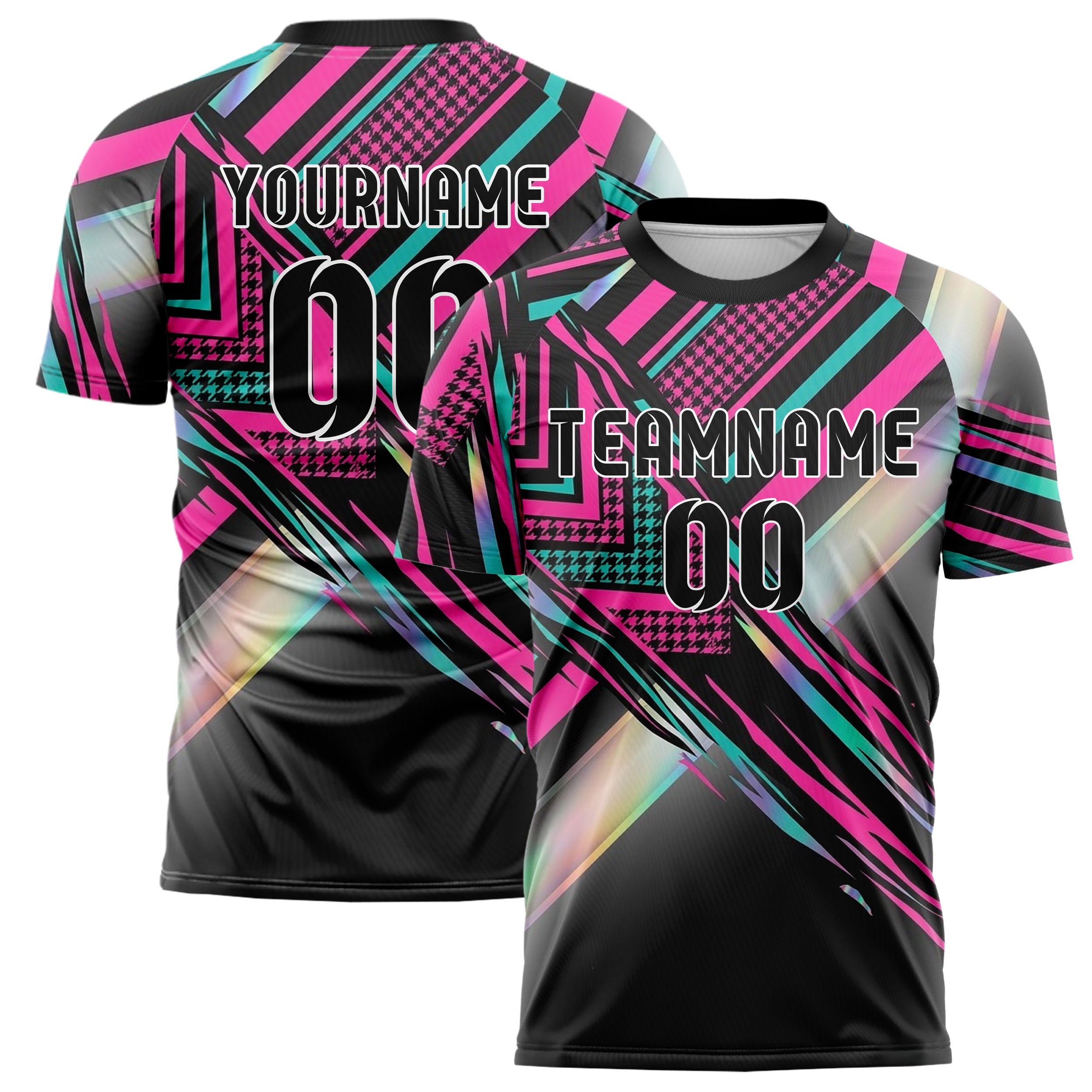 Black Neon Pink Teal Retro Stripe Heritage Custom Soccer Jersey