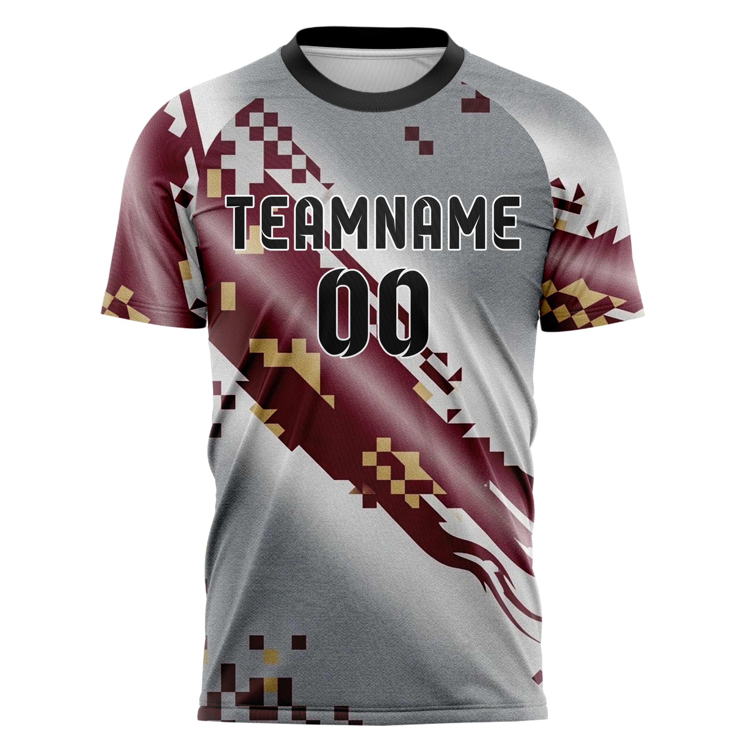 Grey Maroon Gold Pixel Art8bit Custom Soccer Jersey