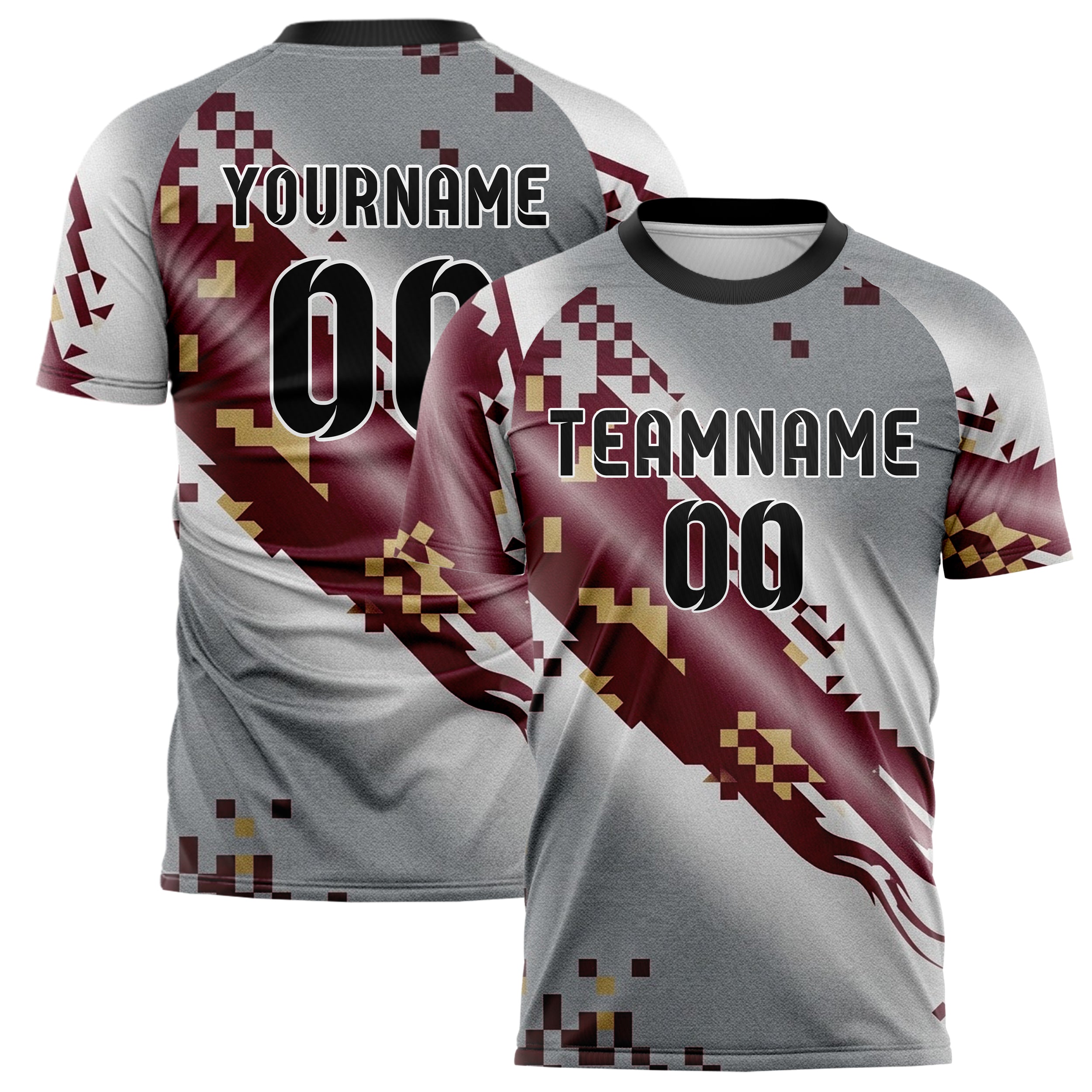 Grey Maroon Gold Pixel Art8bit Custom Soccer Jersey