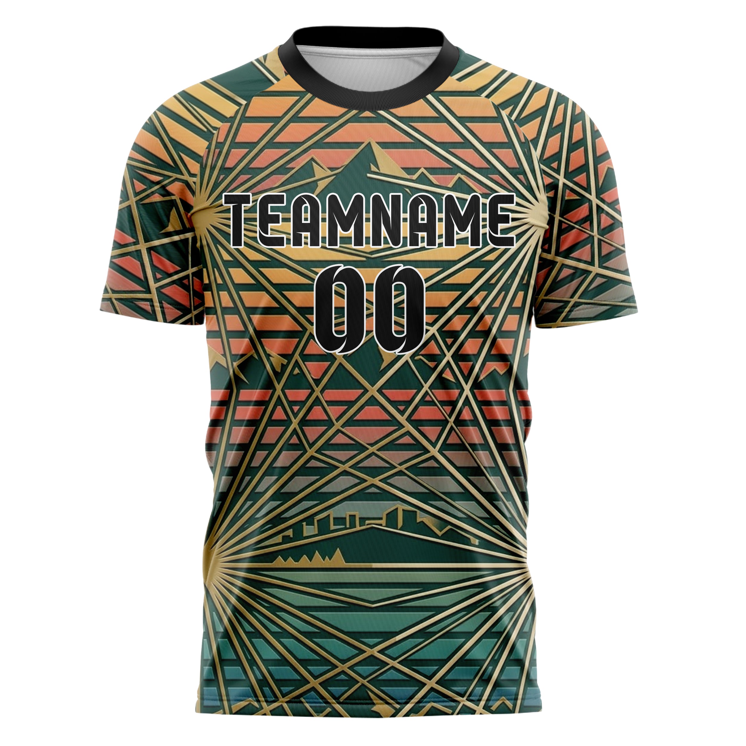Jade Gold Cream Retro Sunset Gradient Custom Soccer Jersey