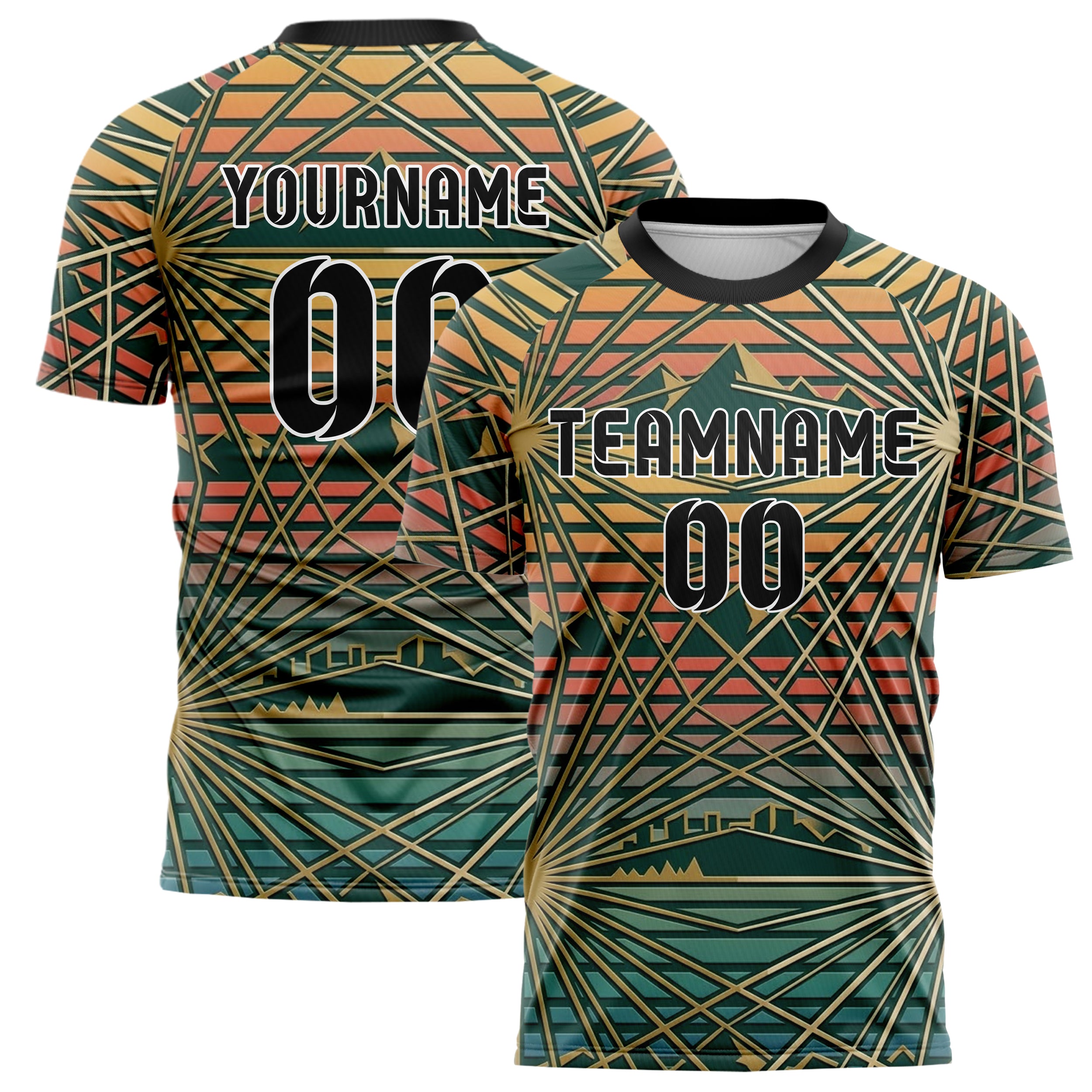 Jade Gold Cream Retro Sunset Gradient Custom Soccer Jersey