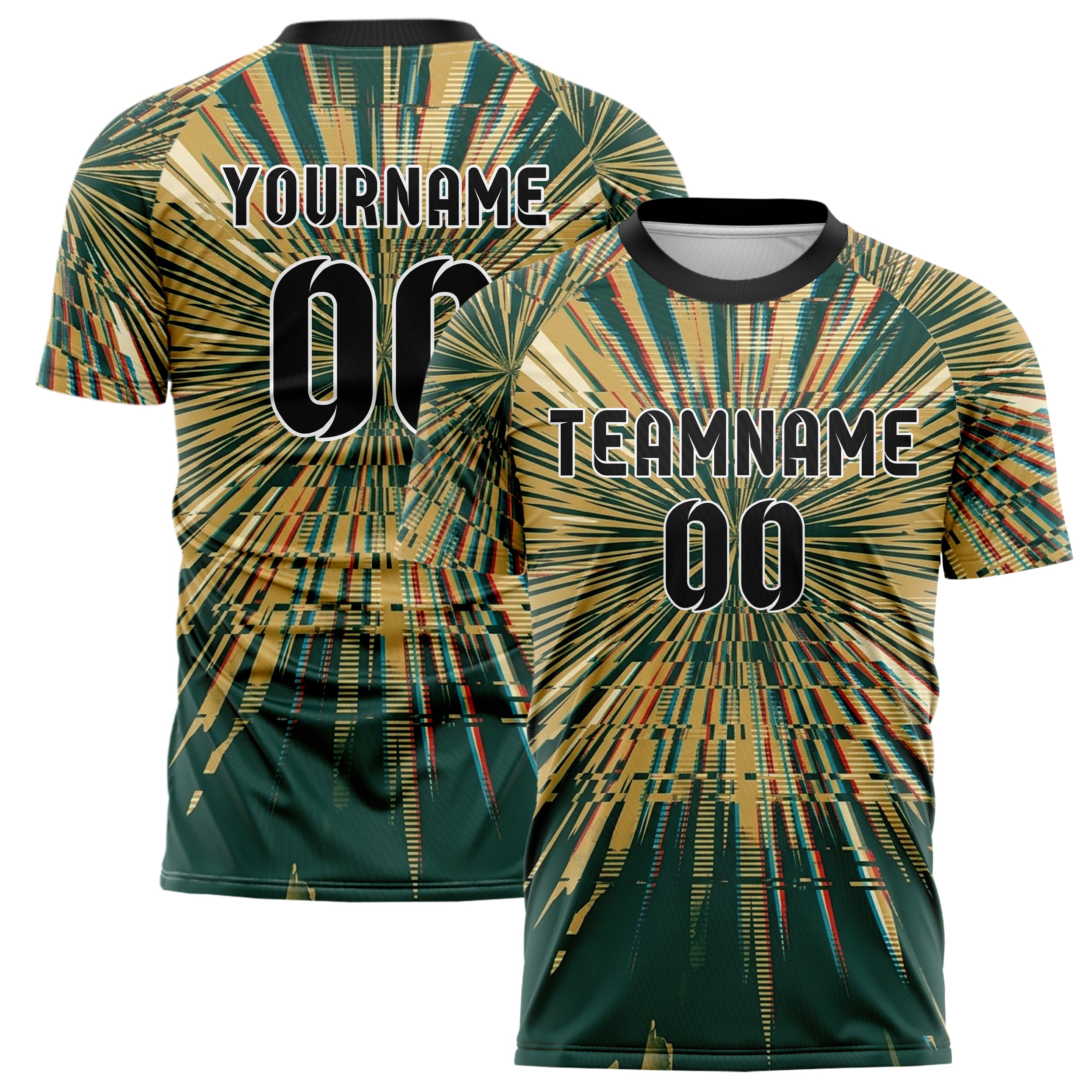 Jade Gold Cream Vhs Glitch Retro Custom Soccer Jersey