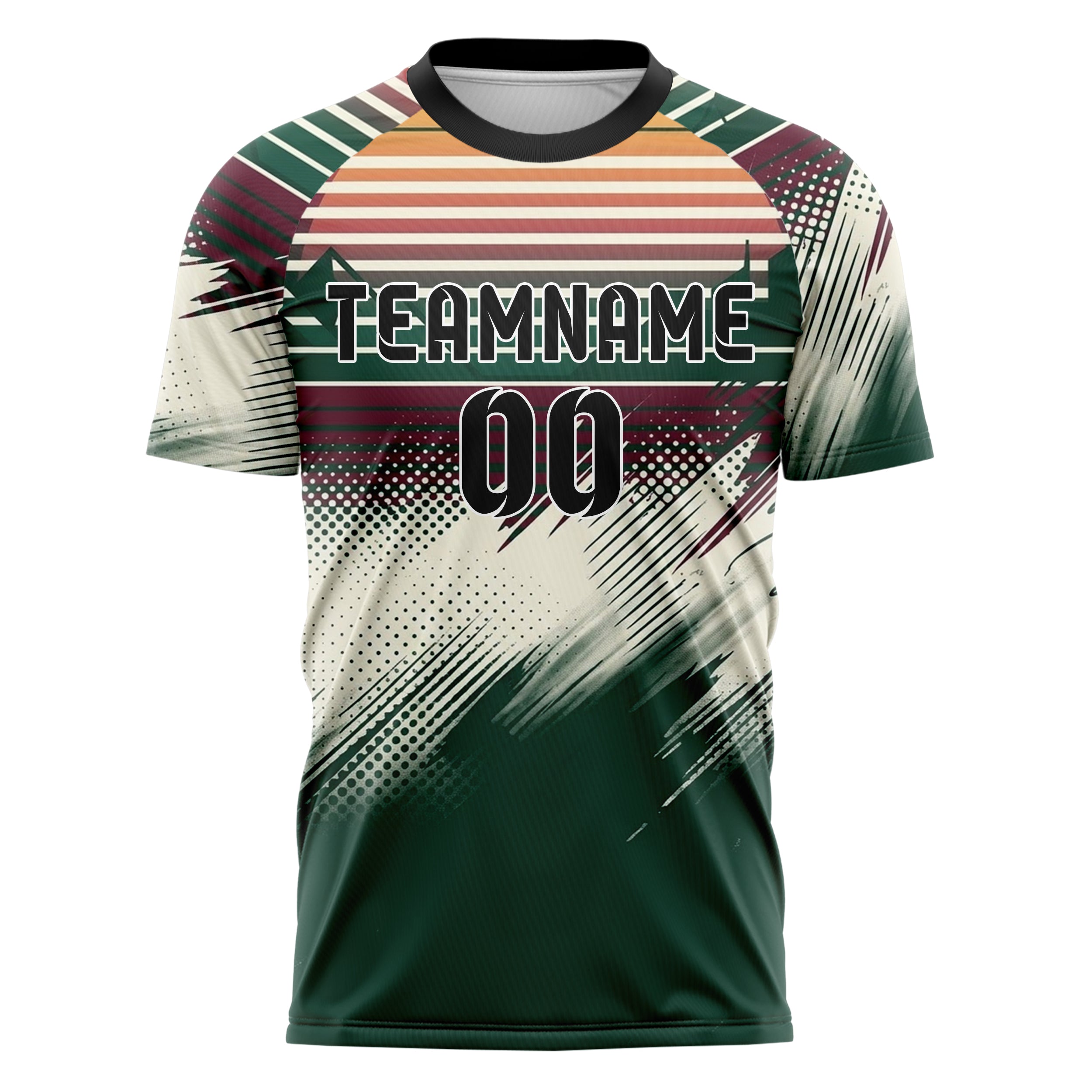 Forest Burgundy Cream Retro Sunset Gradient Custom Soccer Jersey