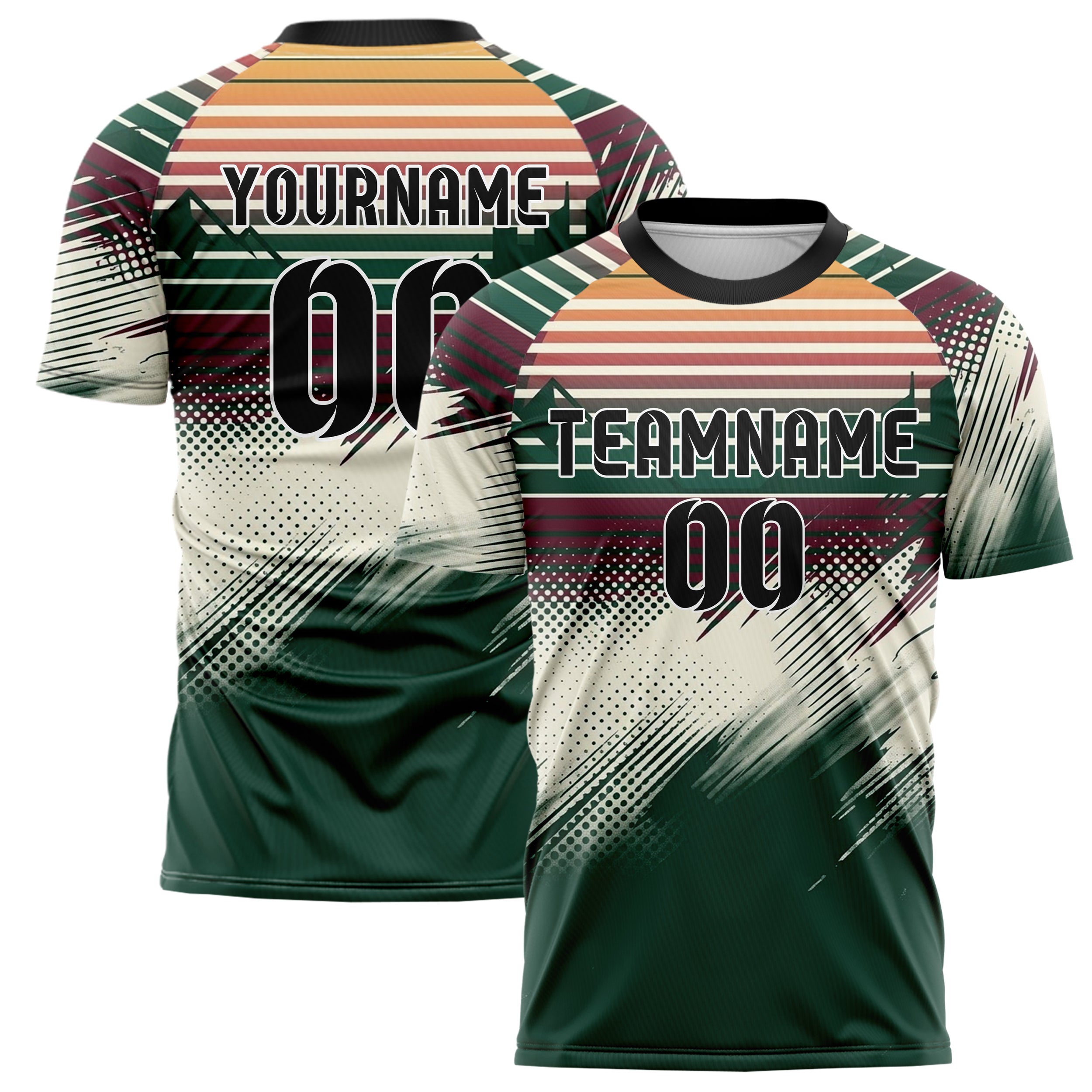 Forest Burgundy Cream Retro Sunset Gradient Custom Soccer Jersey