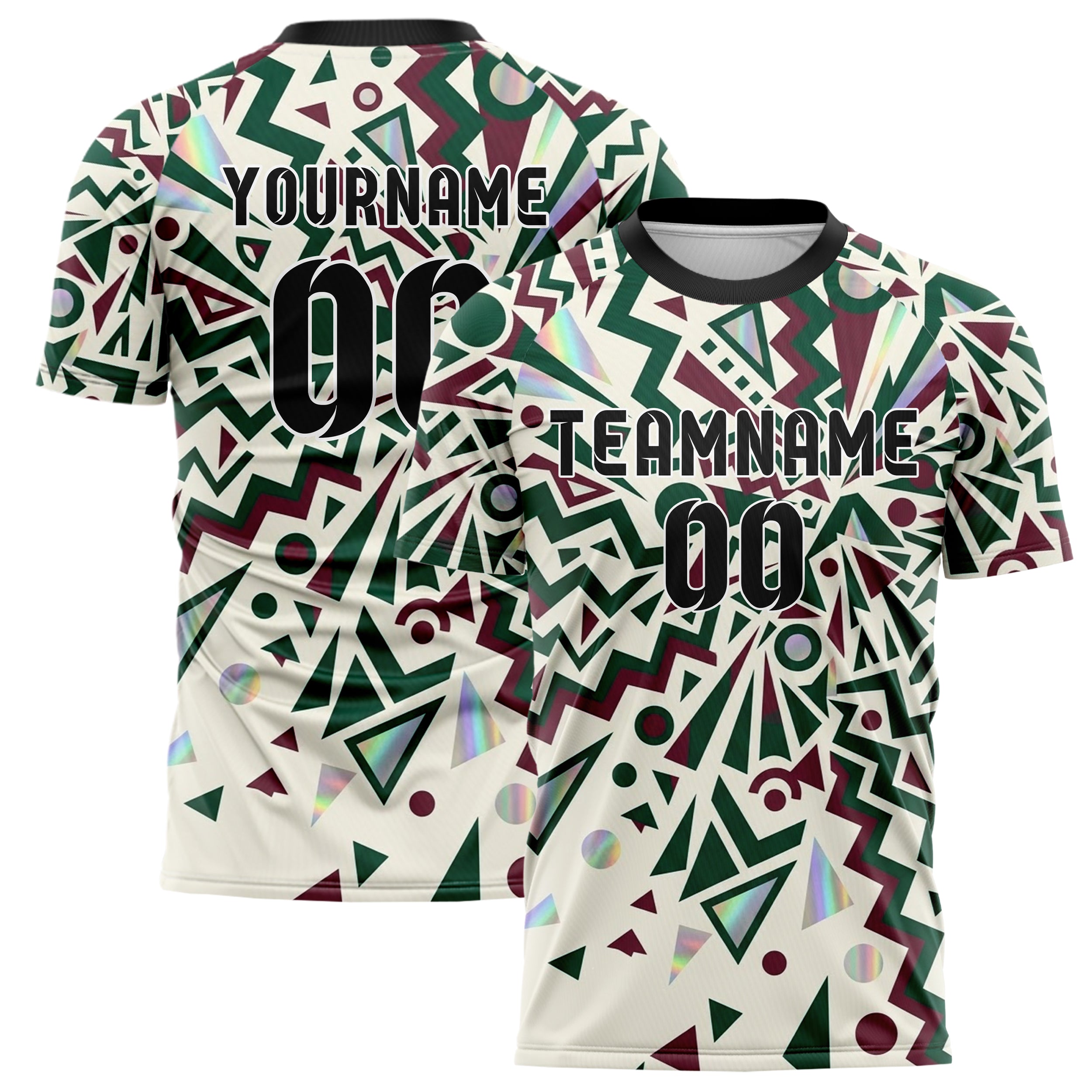 Forest Burgundy Cream 90s Geometric Splash Custom Soccer Jersey