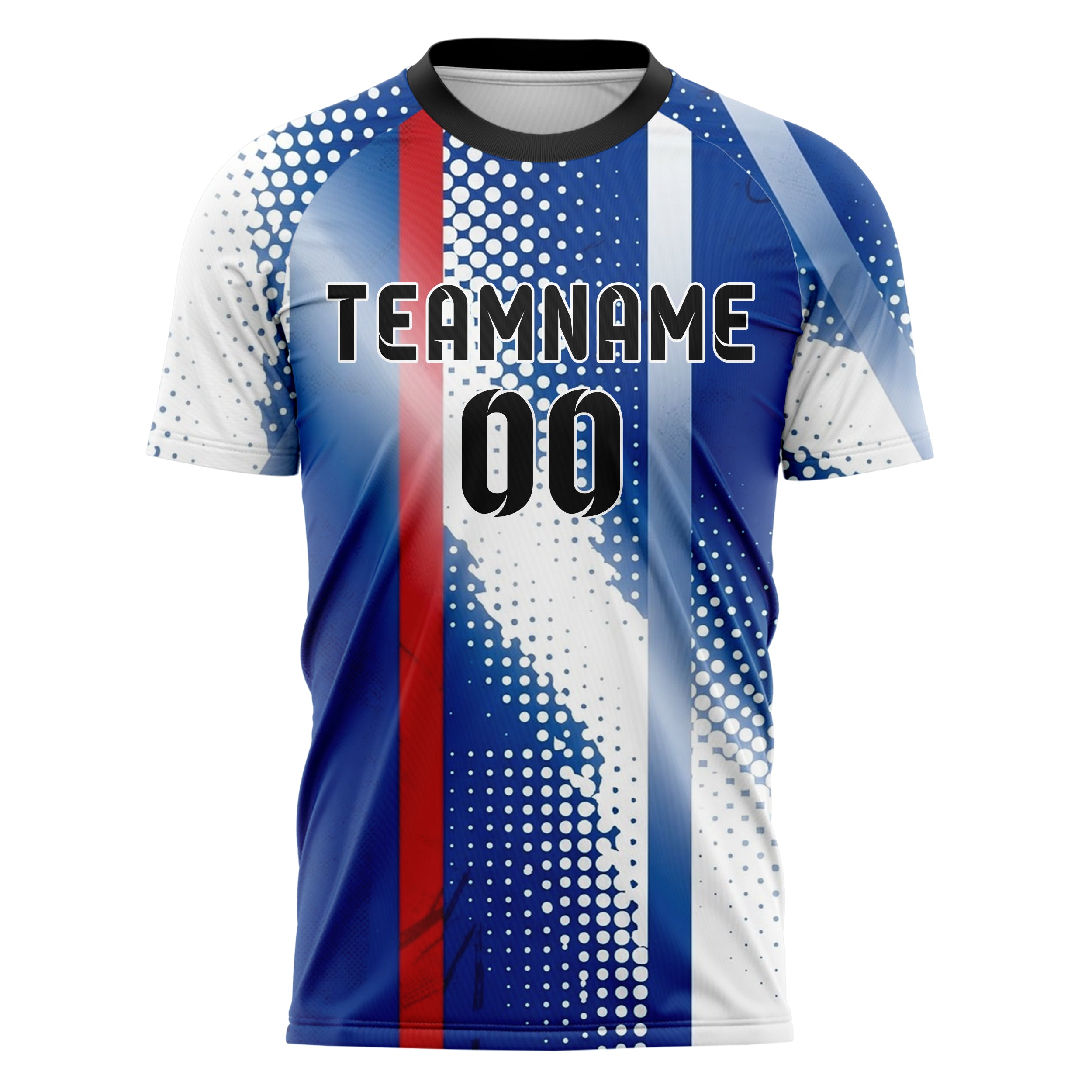 Royal Blue White Red Halftone Gradient Pop Custom Soccer Jersey