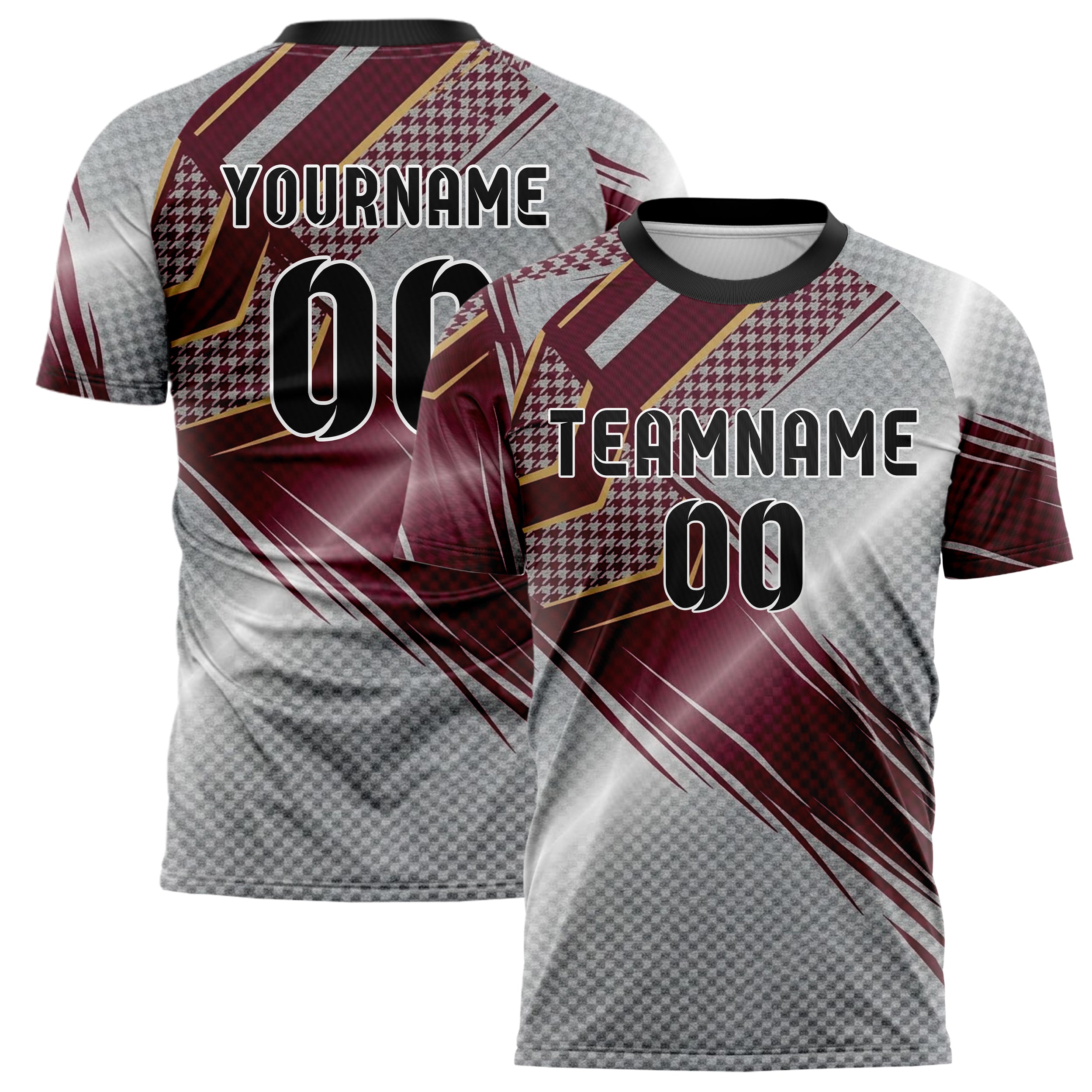 Grey Maroon Gold Retro Stripe Heritage Custom Soccer Jersey