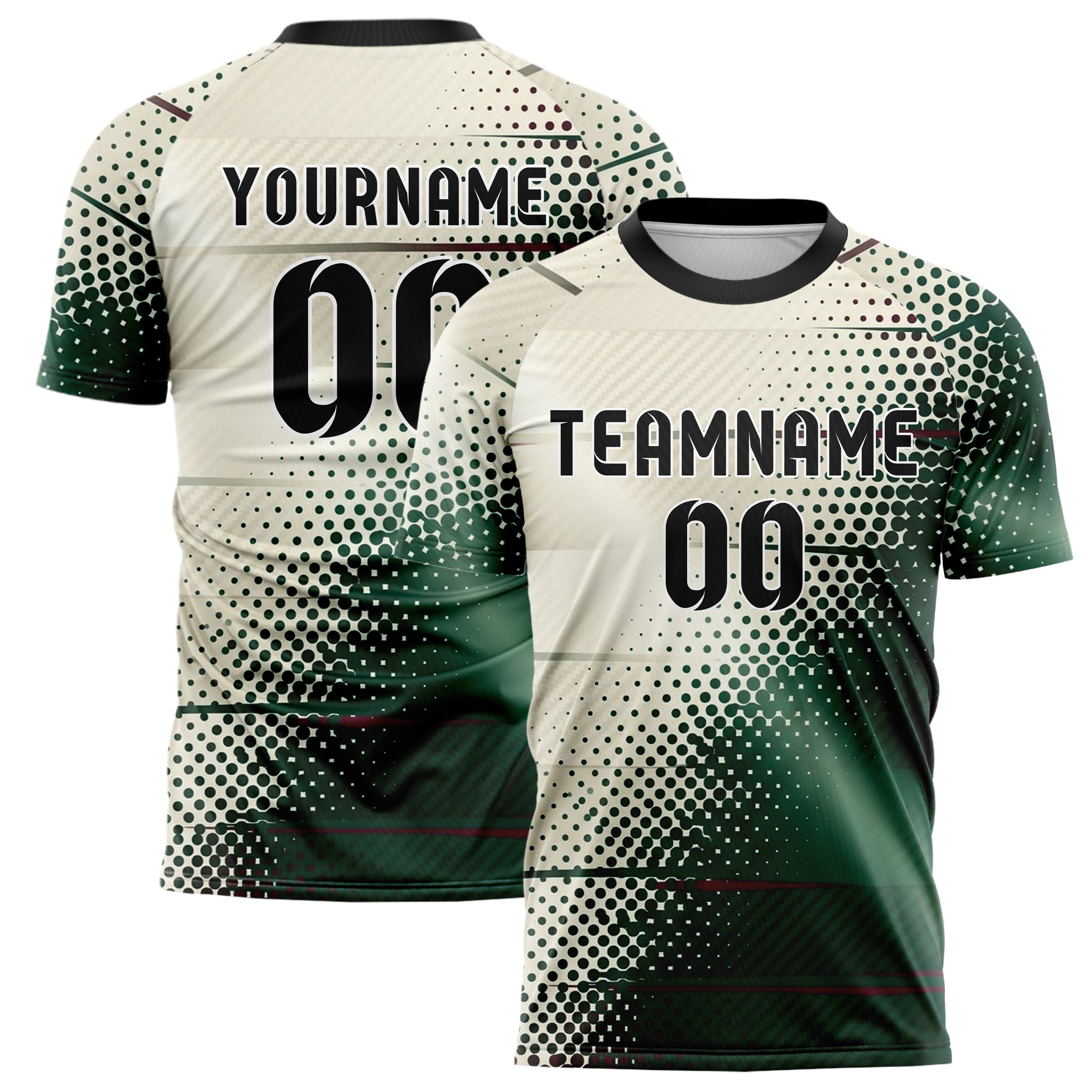 Forest Burgundy Cream Halftone Gradient Pop Custom Soccer Jersey