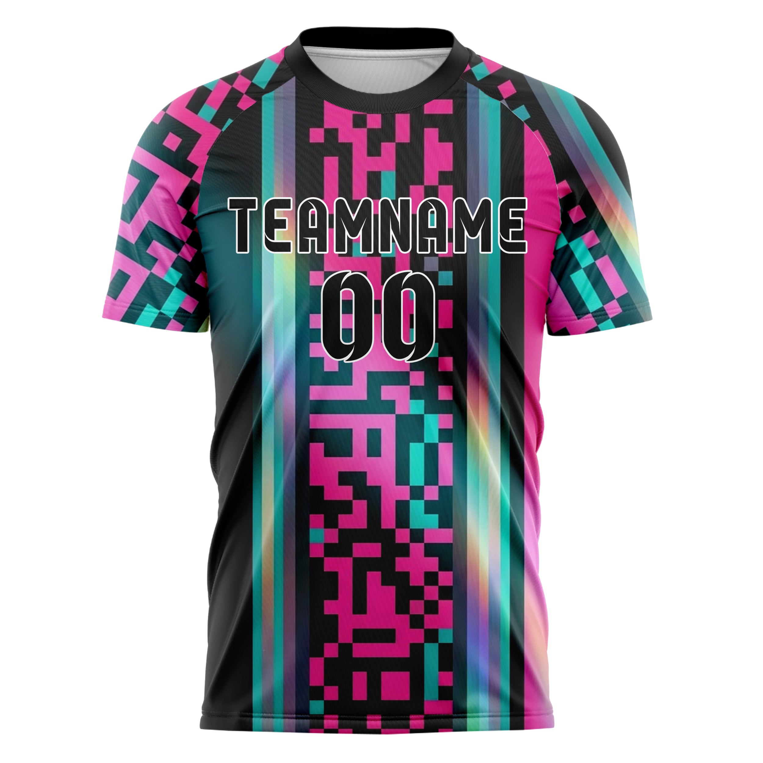 Black Neon Pink Teal Pixel Art8bit Custom Soccer Jersey