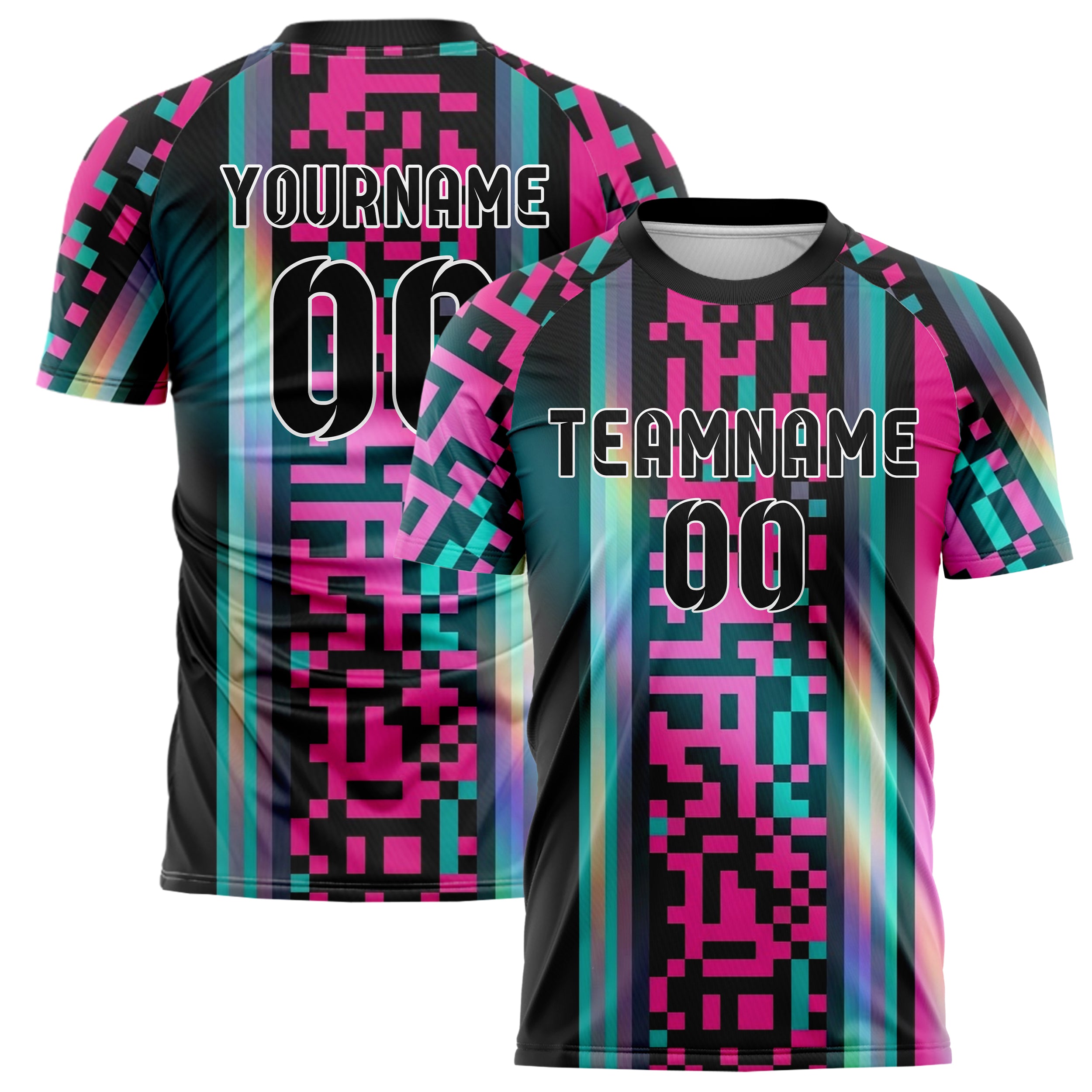 Black Neon Pink Teal Pixel Art8bit Custom Soccer Jersey