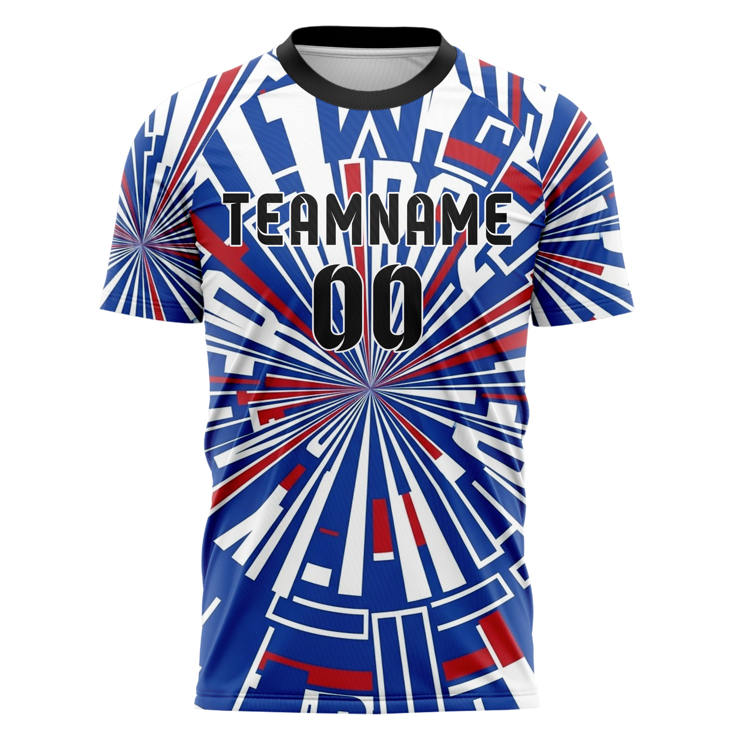 Royal Blue White Red Varsity Letter Block Custom Soccer Jersey
