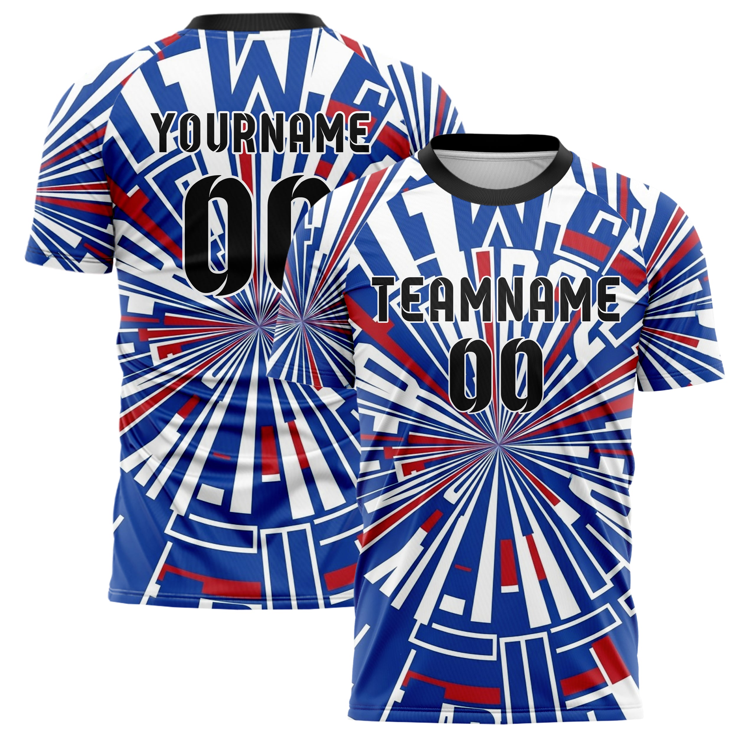 Royal Blue White Red Varsity Letter Block Custom Soccer Jersey