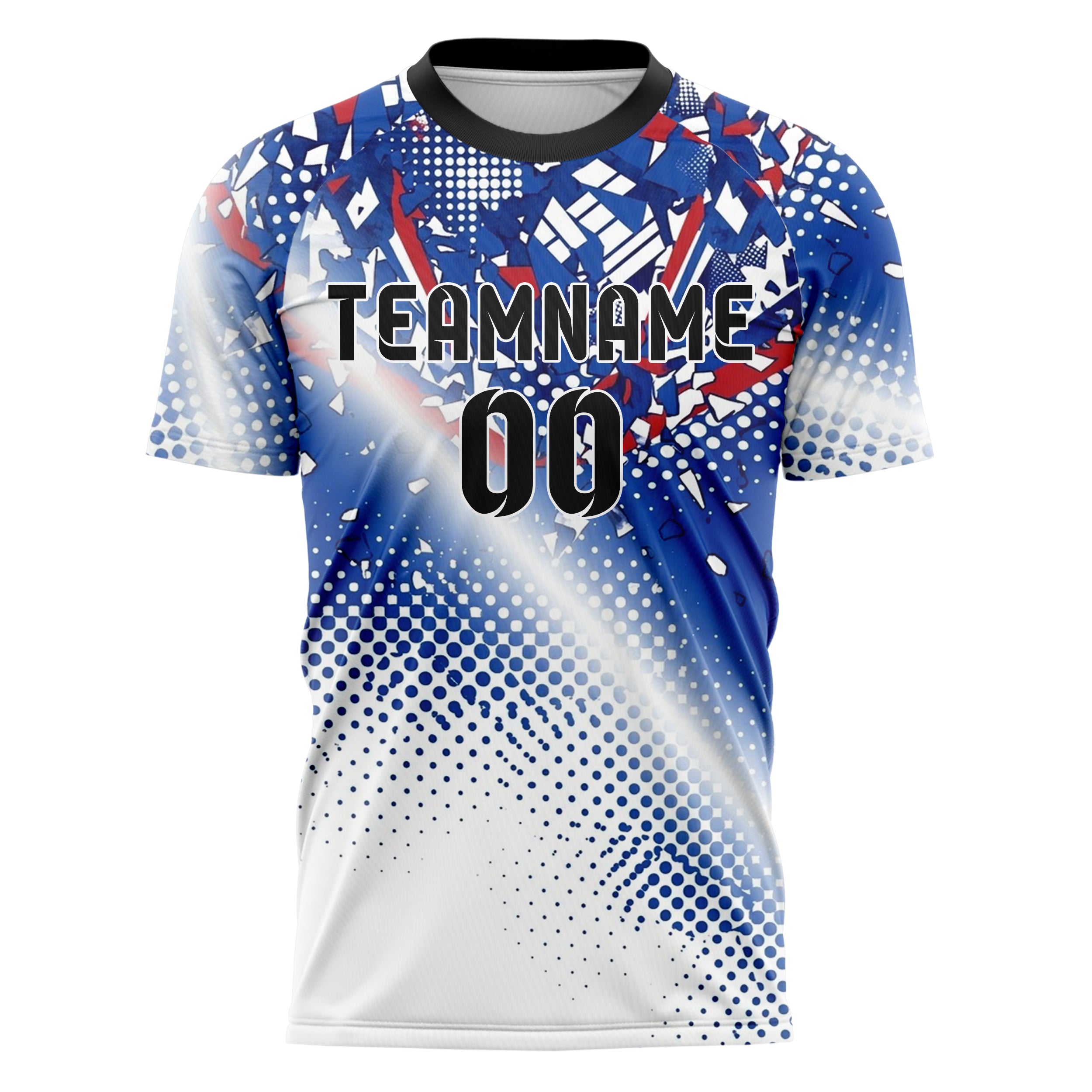 Royal Blue White Red Halftone Gradient Pop Custom Soccer Jersey
