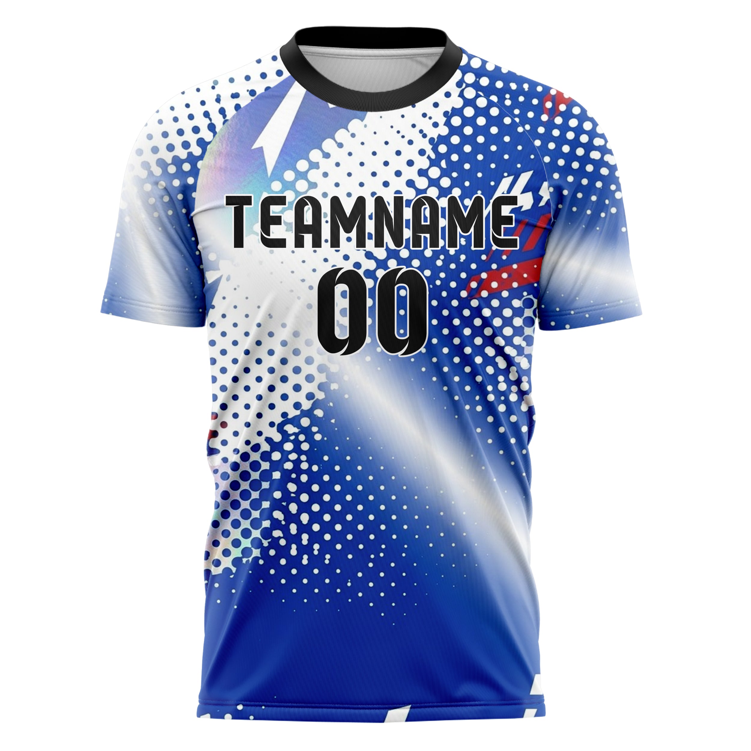 Royal Blue White Red Halftone Gradient Pop Custom Soccer Jersey