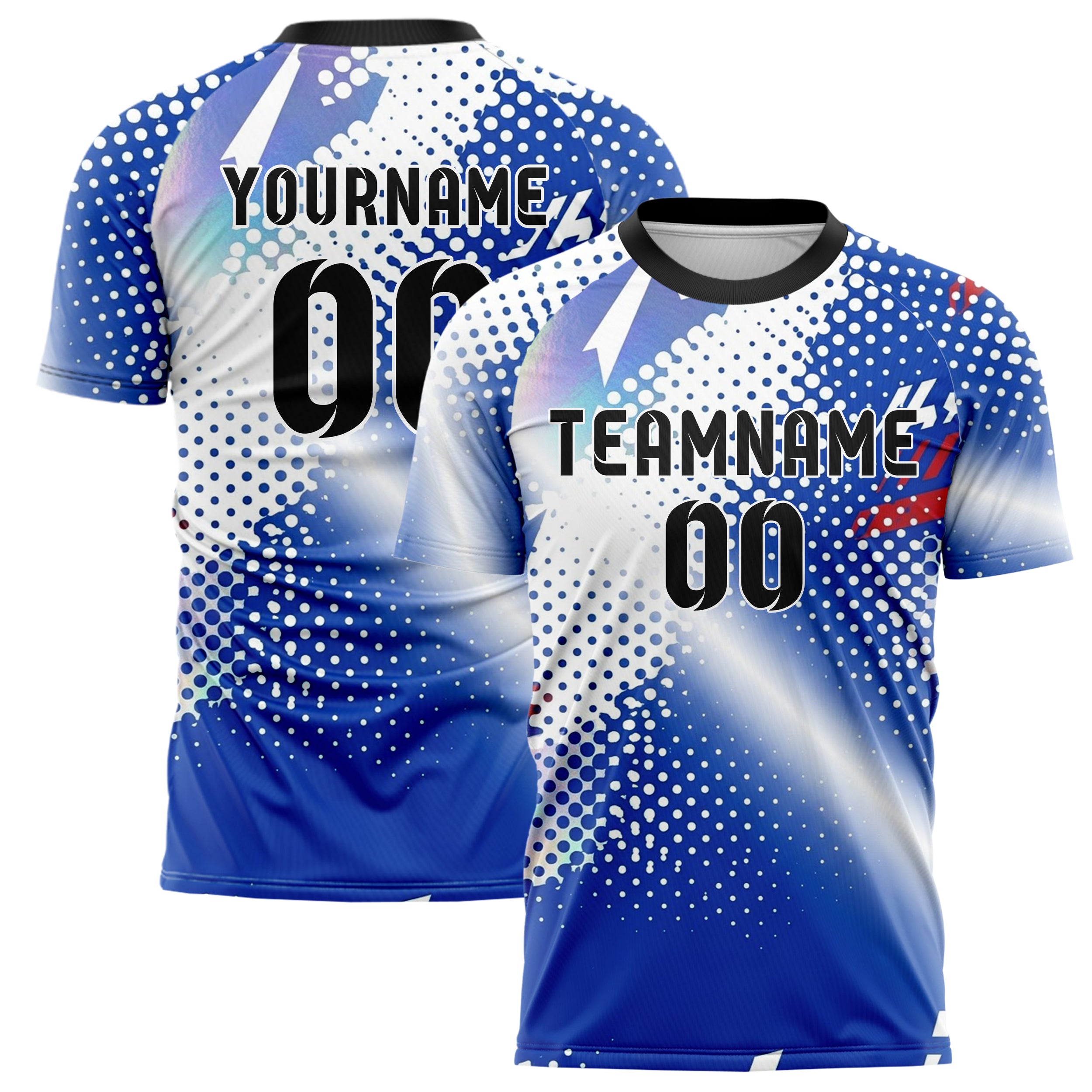 Royal Blue White Red Halftone Gradient Pop Custom Soccer Jersey