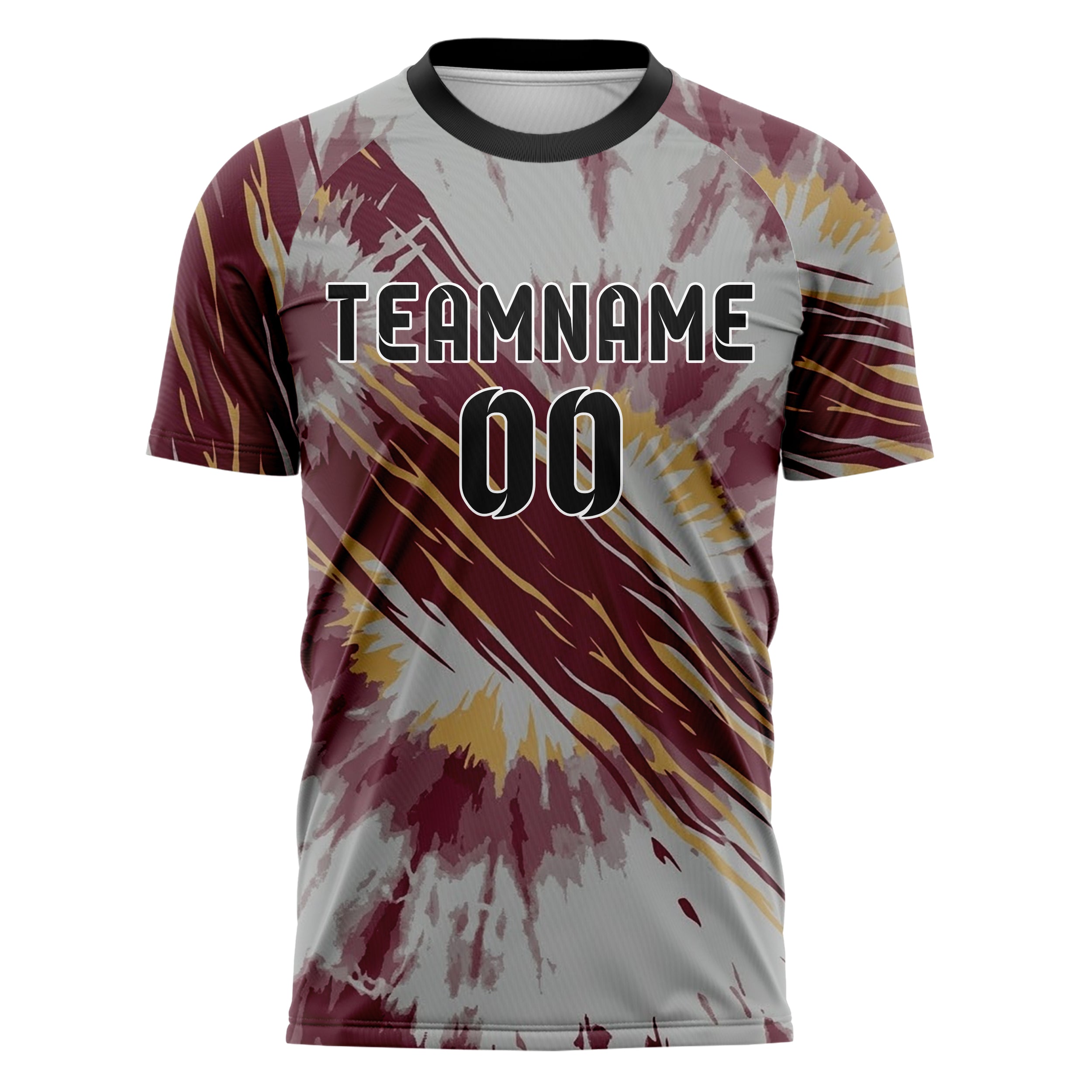 Grey Maroon Gold Tiedye Festival Wash Custom Soccer Jersey