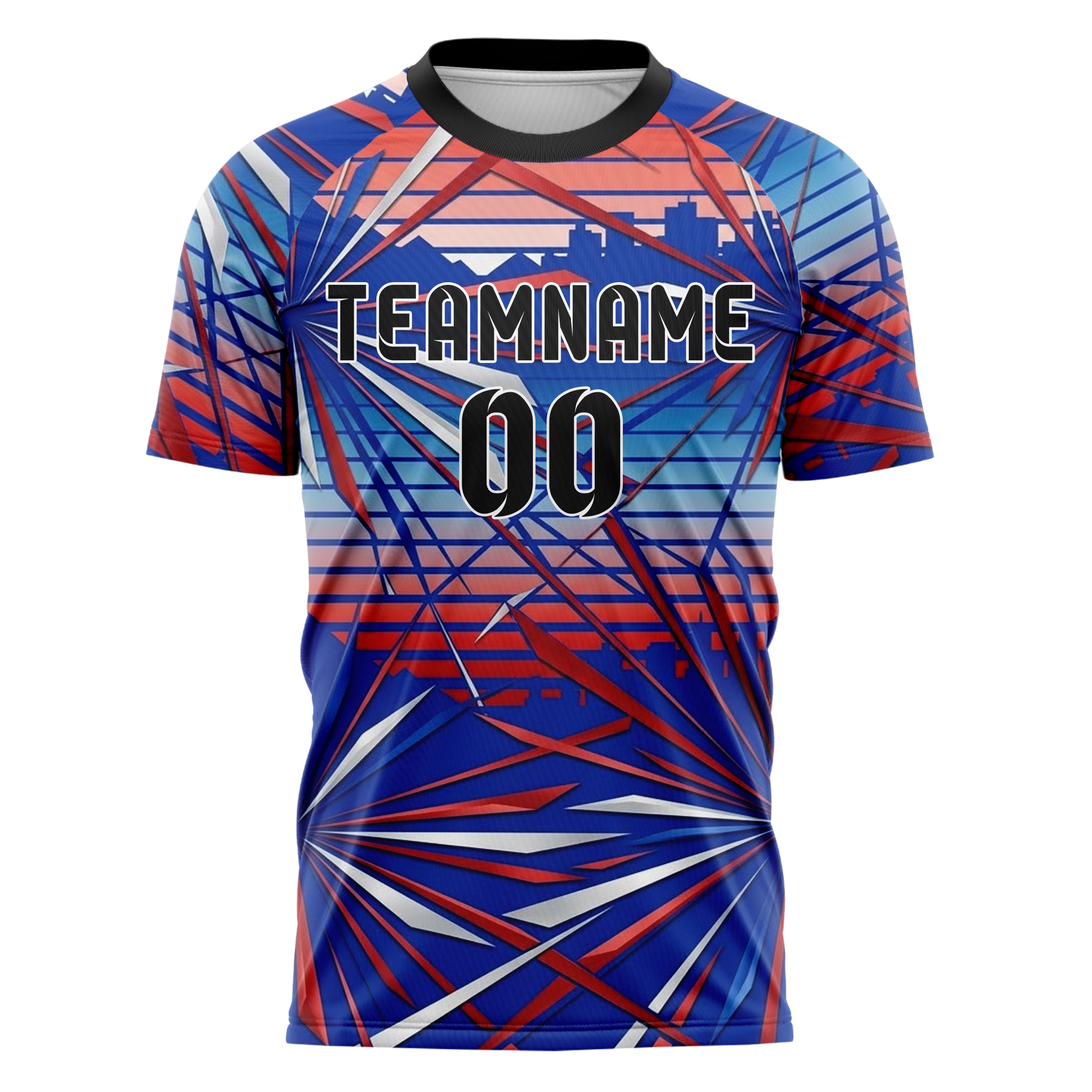 Royal Blue White Red Retro Sunset Gradient Custom Soccer Jersey