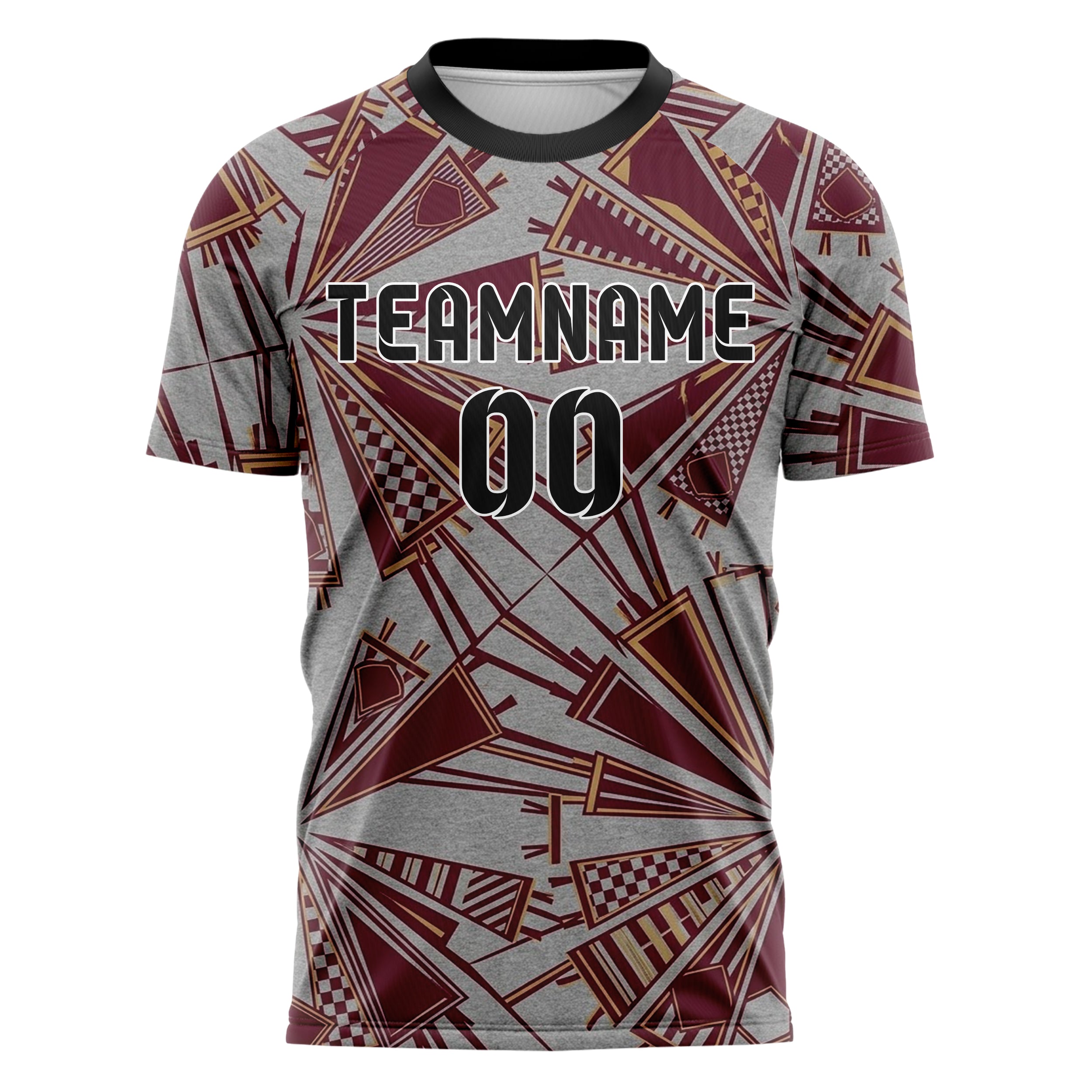 Grey Maroon Gold Vintage Pennant Collage Custom Soccer Jersey