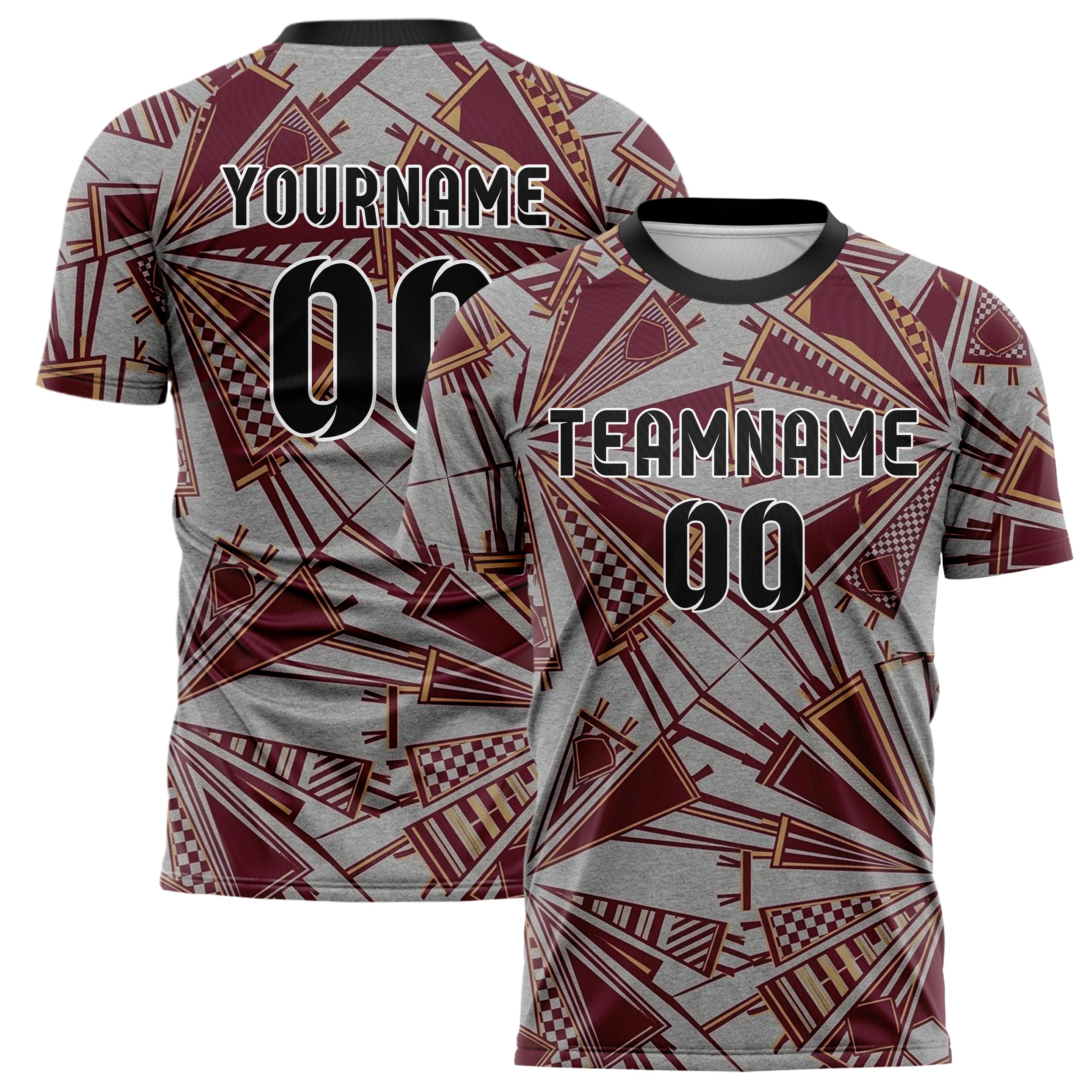 Grey Maroon Gold Vintage Pennant Collage Custom Soccer Jersey
