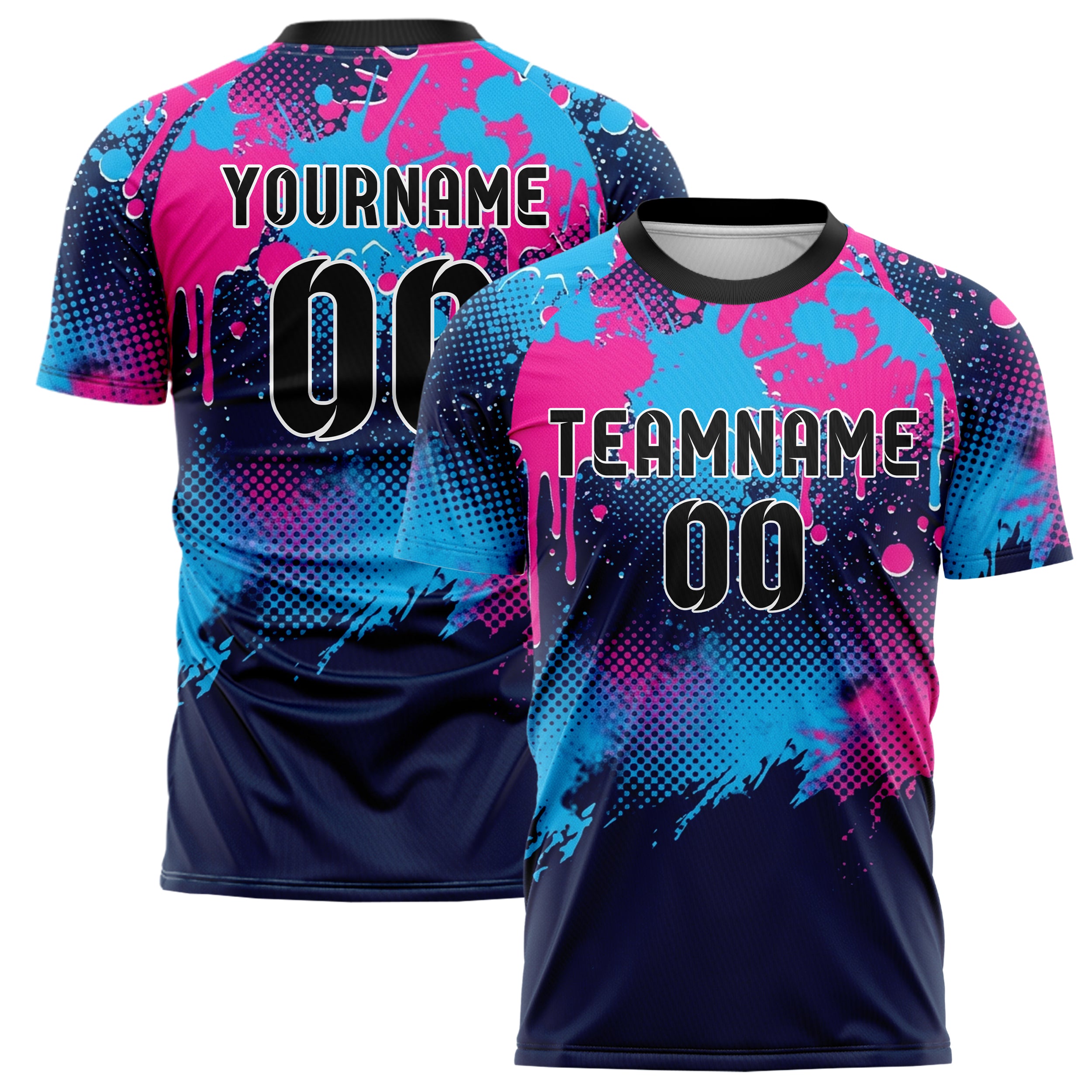 Navy Pink Sky Blue Paint Splatter Bomb Custom Soccer Jersey