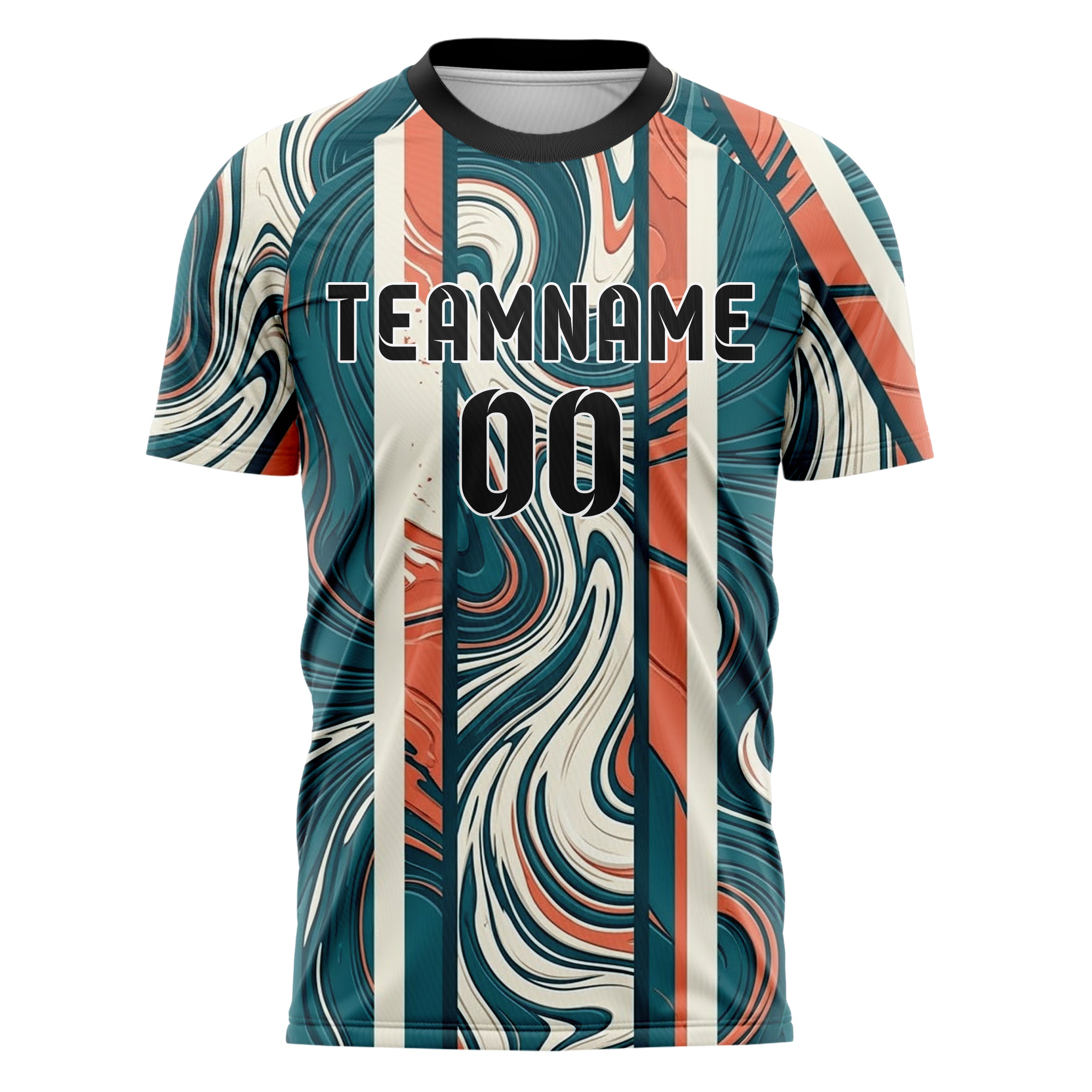 White Teal Coral Liquid Marble Pour Custom Soccer Jersey