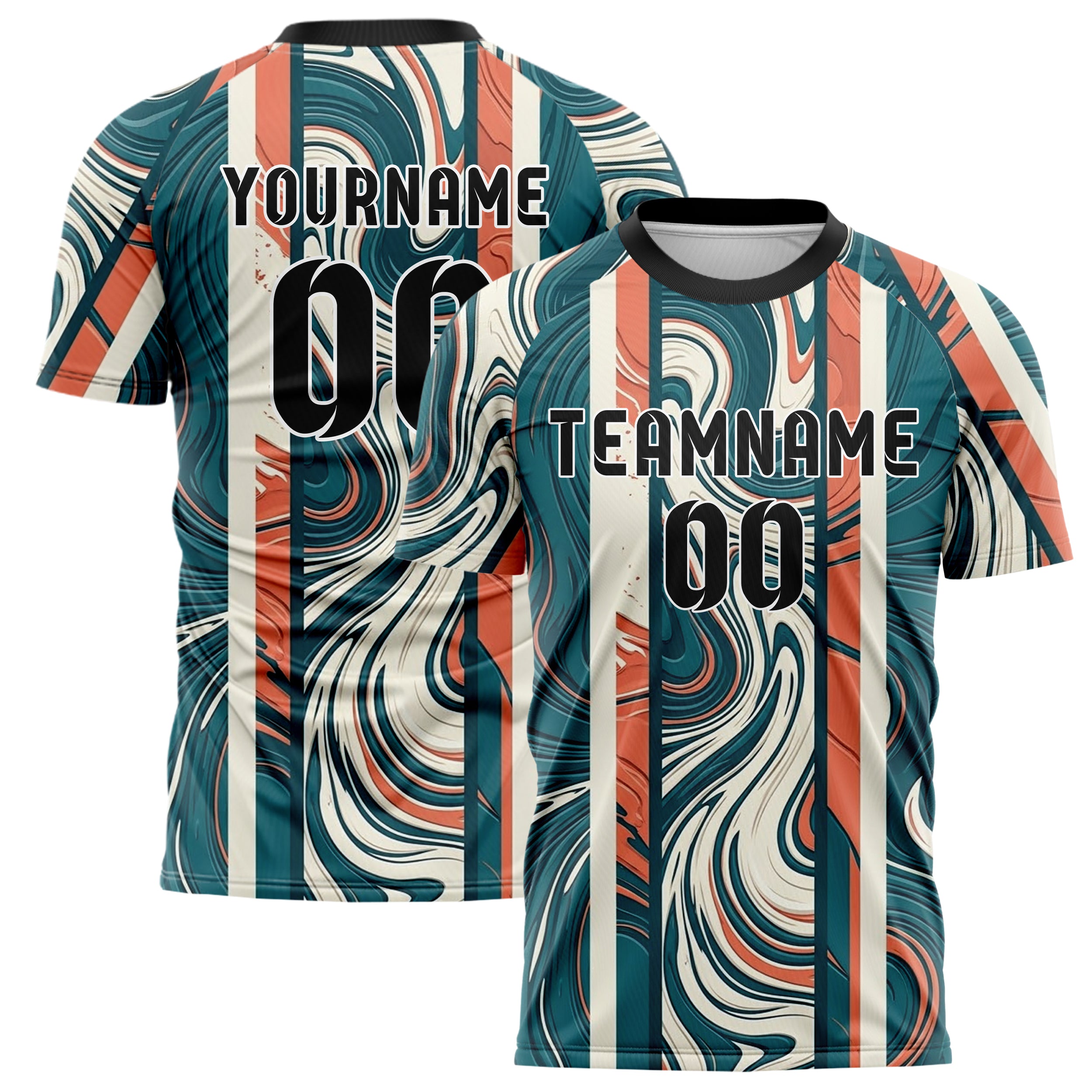 White Teal Coral Liquid Marble Pour Custom Soccer Jersey