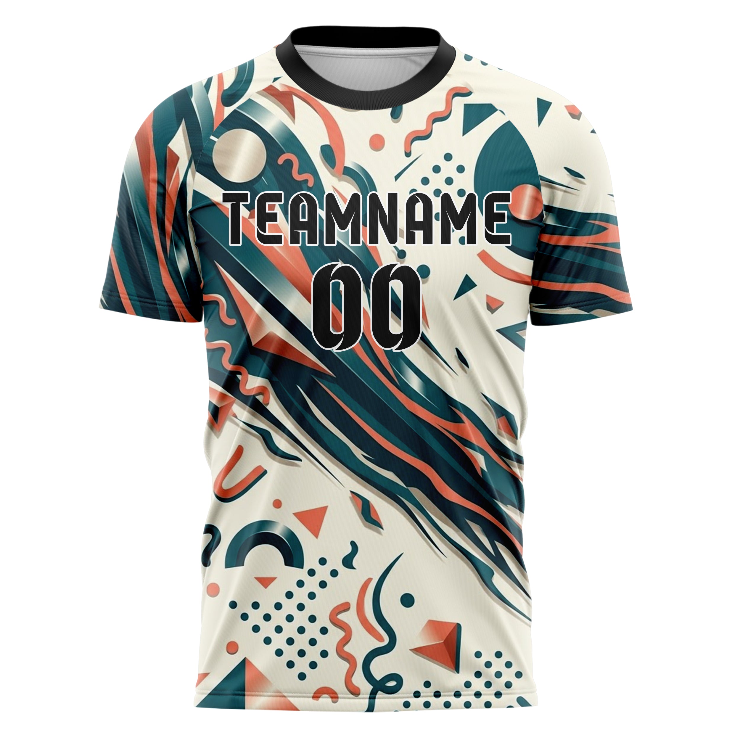 White Teal Coral Geometric Memphis Mashup Custom Soccer Jersey