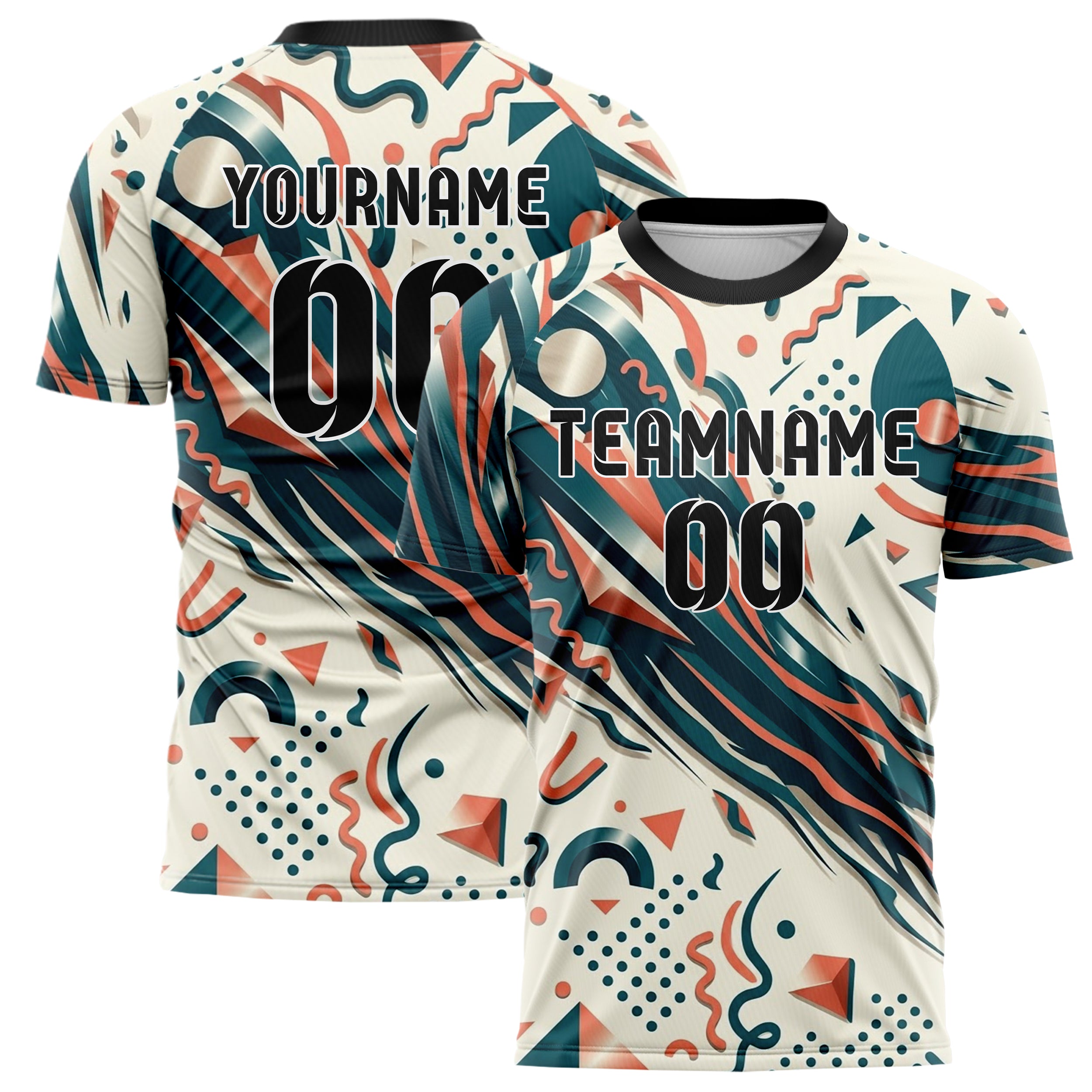 White Teal Coral Geometric Memphis Mashup Custom Soccer Jersey