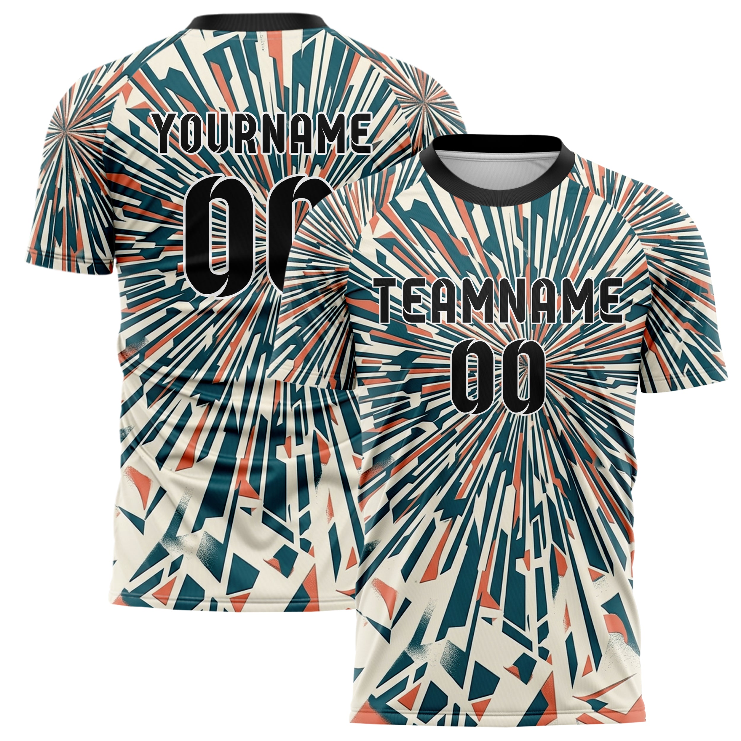 White Teal Coral Stencil Layer Collage Custom Soccer Jersey