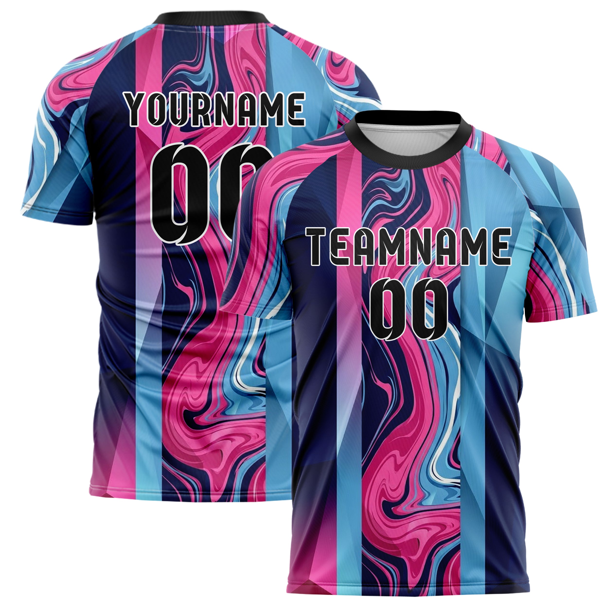 Navy Pink Sky Blue Liquid Marble Pour Custom Soccer Jersey