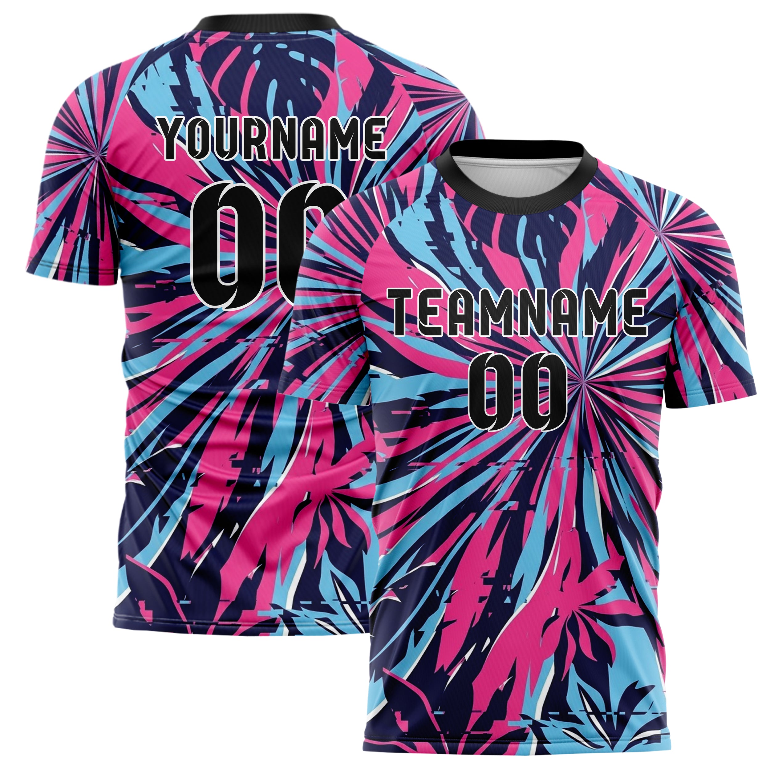 Navy Pink Sky Blue Tropical Botanical Bold Custom Soccer Jersey
