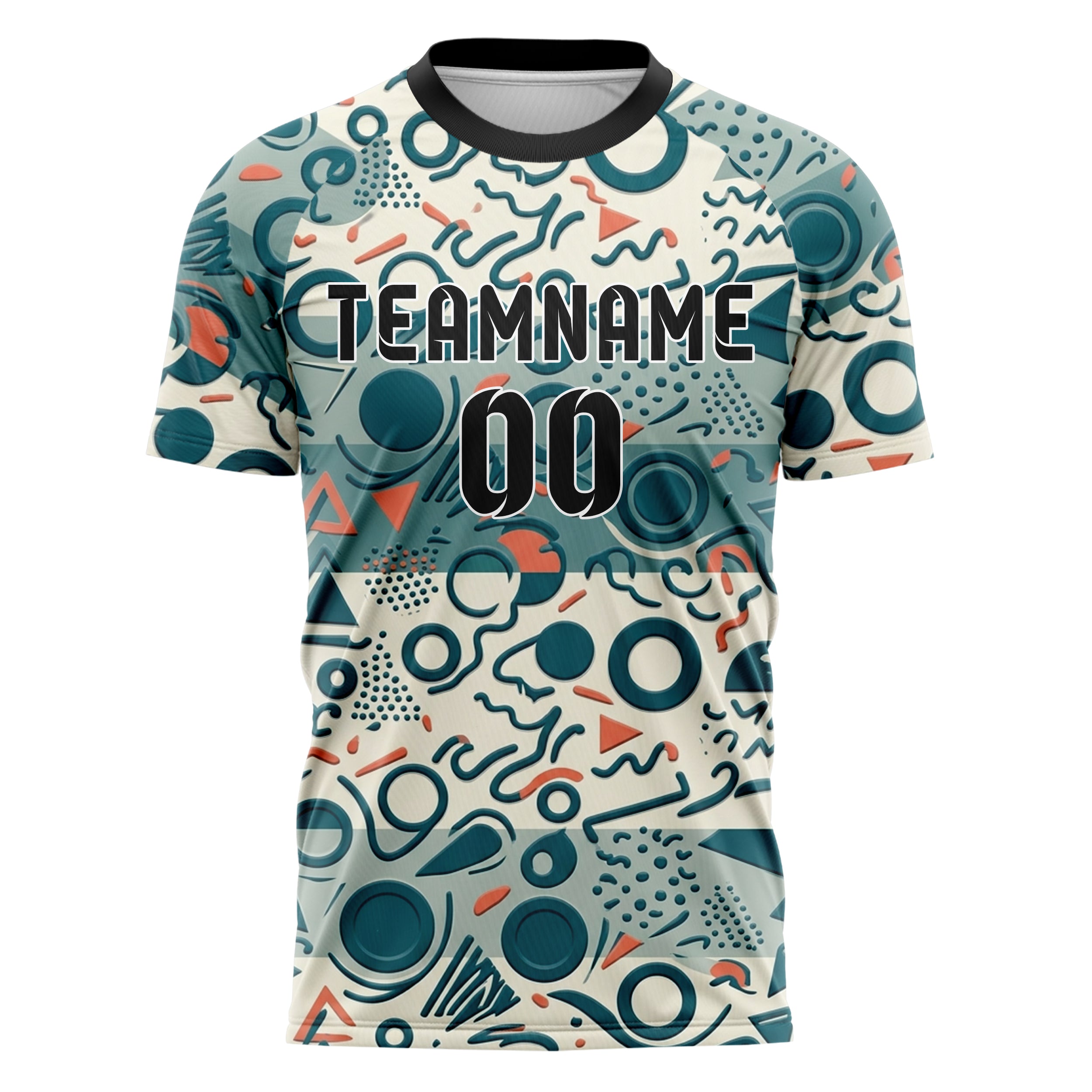 White Teal Coral Geometric Memphis Mashup Custom Soccer Jersey